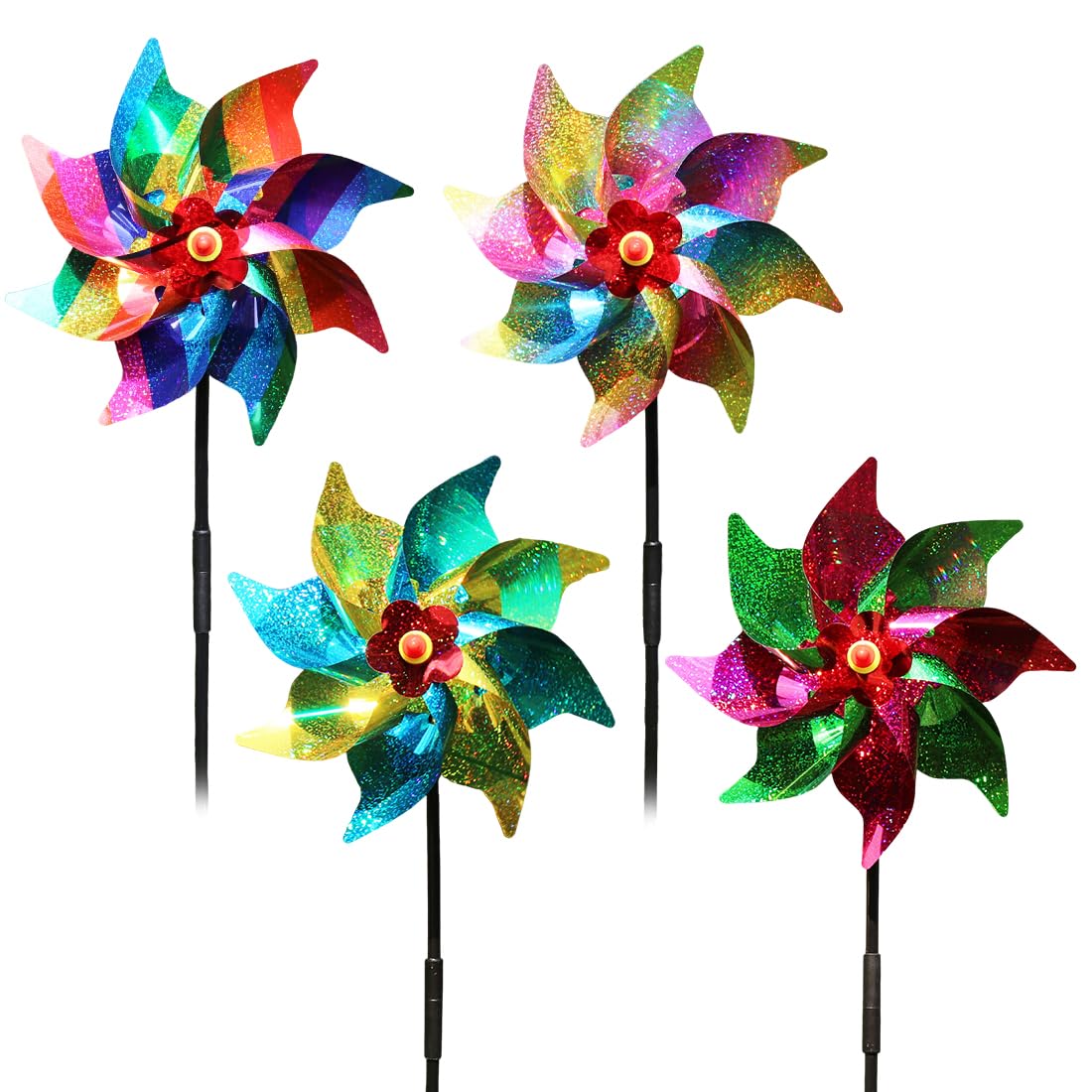 4 Pezzi Girandole Spaventa Uccelli,Con Effetto Riflettente,Per Decorazione Da Giardino Per Proteggere Frutteti,Alberi e Colture - Colorato