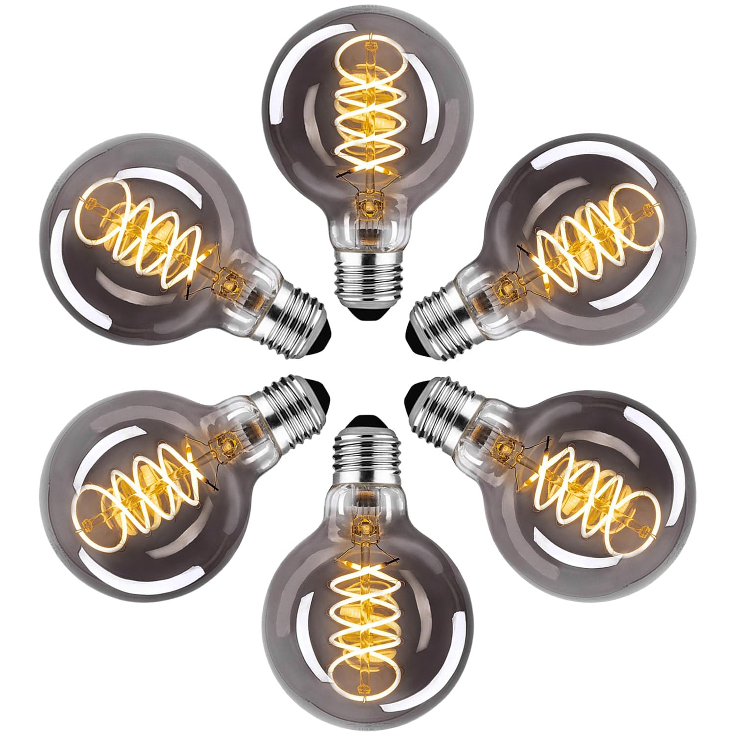 Edison Vintage Glühbirne E27, E27 LED Vintage Dimmbar 4W Warmweiss Filament Lampe Retro Glühbirne LED Birne Ideal für Dekorative Nostalgie und Retro Beleuchtung, Rauchgrau Glas- 6 Stück(G80YHS)