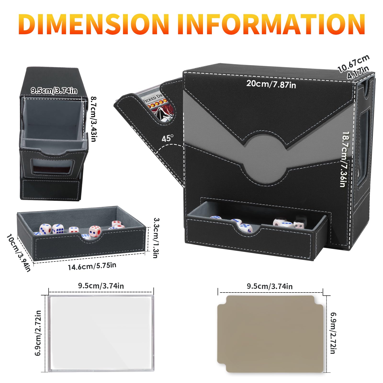 Boîte Rangement Cartes MTG Commander - Capacité 160+ Cartes Double Sleeves, Avec Plateau à Dés, Noire/rouge