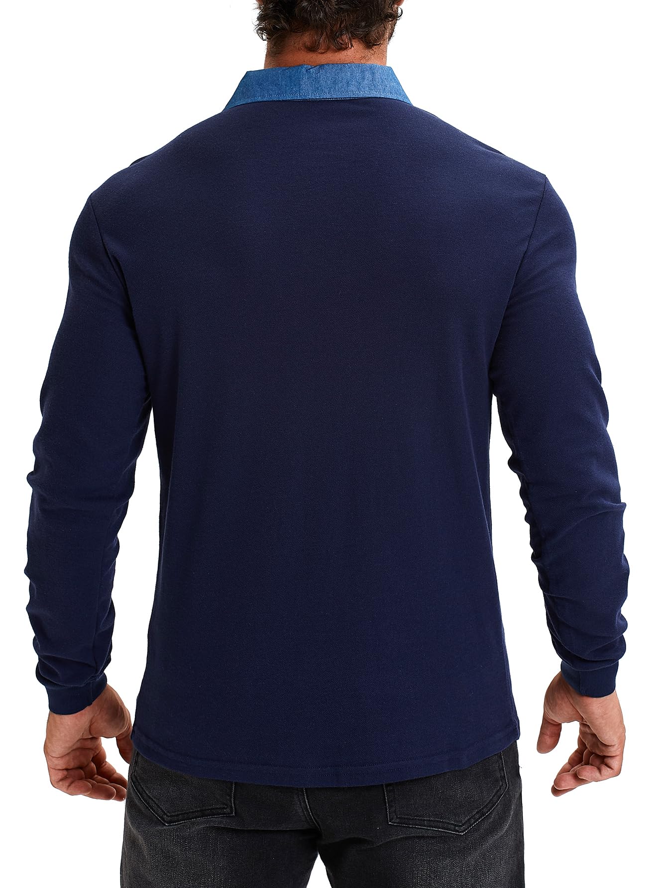 KUNJLELP Polo Camicia Uomo Manica Lunga Maglietta con Colletto in Denim Casuale Cotton Inverno Golf T-Shirt
