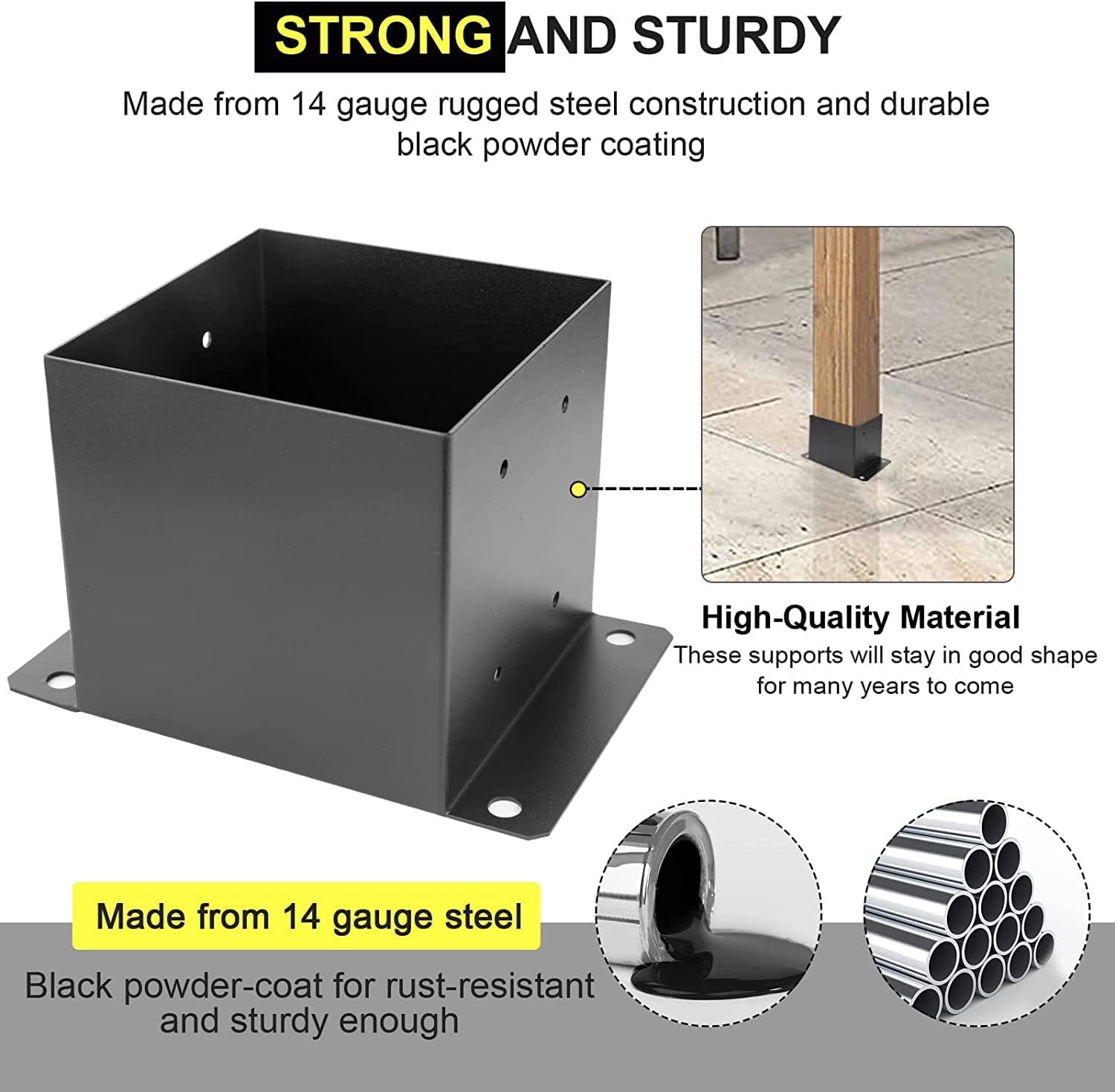 6X 6 Post Base 2 PCS,Inner Size 5.6"x5.6"Deck Post Base,Heavy Duty Metal Black Powder Coated Post Brackets,for Pavilion Deck Railing Support Deck Base Plate, Support Bolt Down (2PCS)