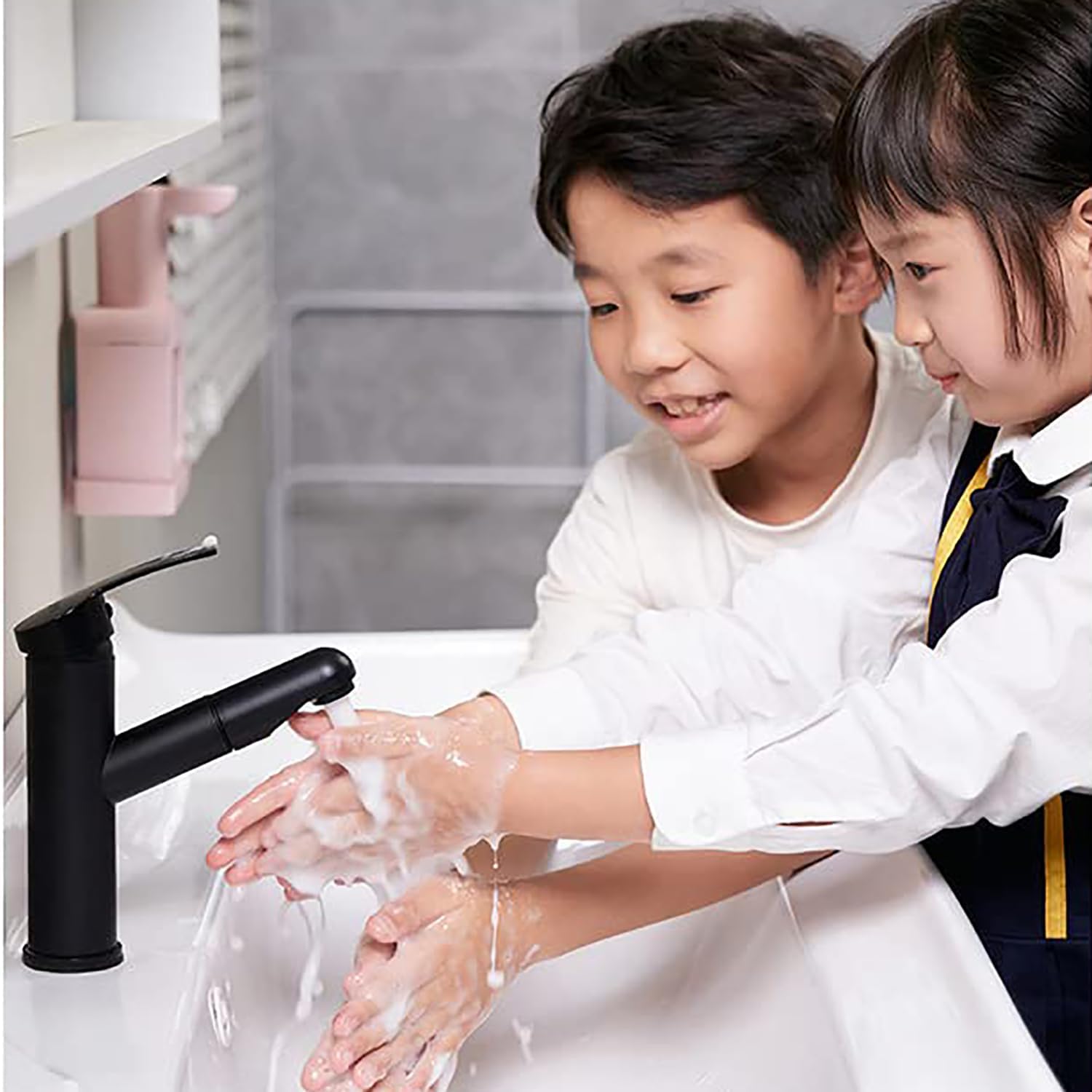 BigKing Dispenser di Sapone Automatico per Bambini, Dispenser Sapone Bagno con Sensore Touchless Sapone in Schiuma Intelligente per Cucina e Bagno(Bianco - Cavallo Drago Bianco)
