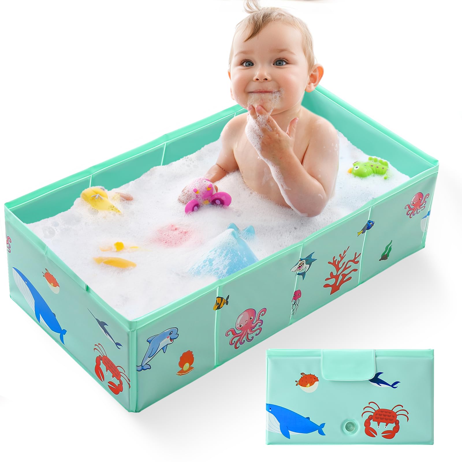 Collapsible Baby Bathtub Portable Foldable Travel Baby Bath for Infant Toddler Converts Shower to Tub No Assembly Folds