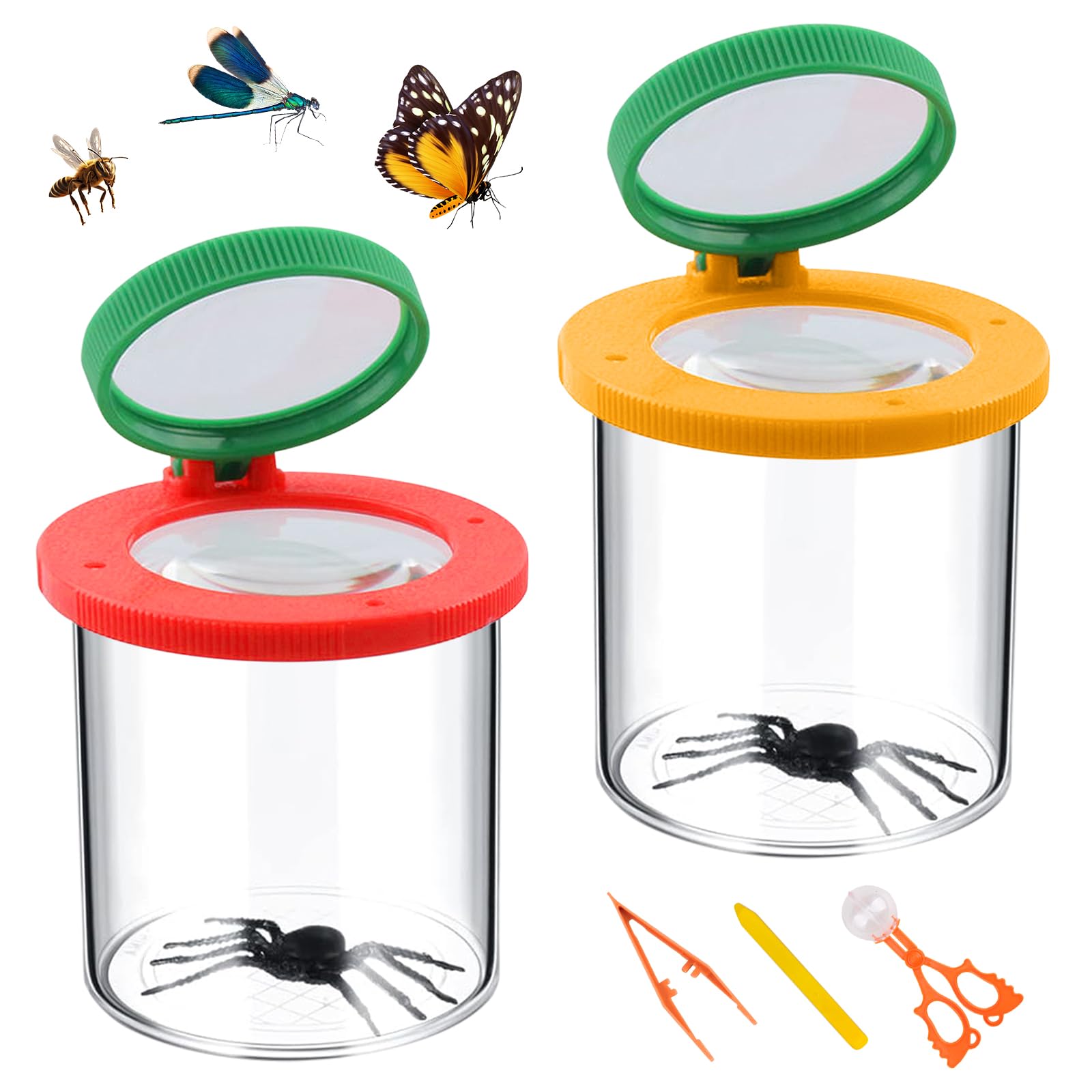 Kisvic Becherlupen für Kinder, 2 Stück Lupenglas für Kinder Insekten Viewer für 3-Fach und 6-Fach, Kleinkindspielzeug für Kinder Outdoor Wissenschaft Natur Erkundung
