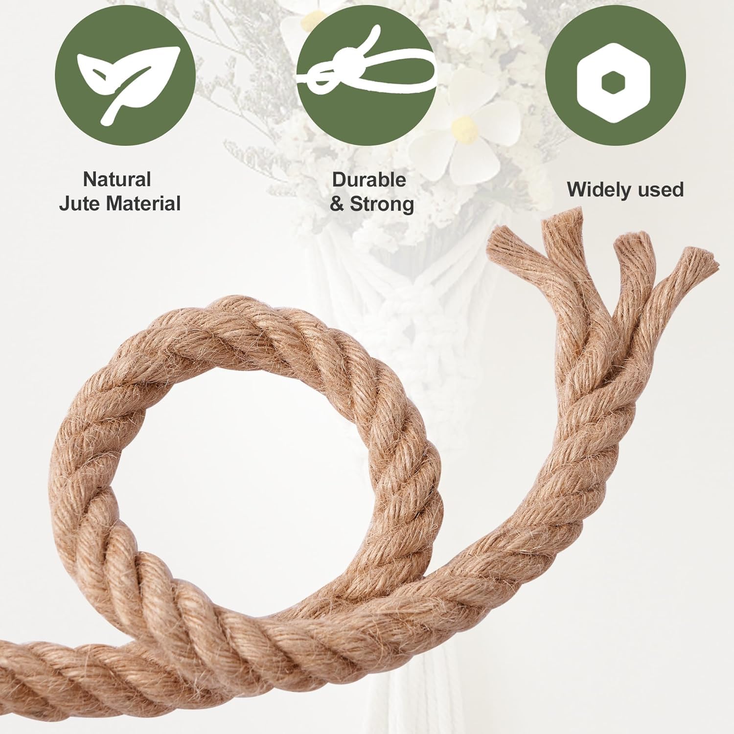Cuerda de yute de 1 1/2 pulgadas x 100 pies, cuerda de cáñamo natural, cuerda gruesa, cuerda de columpio, cuerda resistente disponible como cuerda de tirón de guerra, cuerda náutica, cuerda de