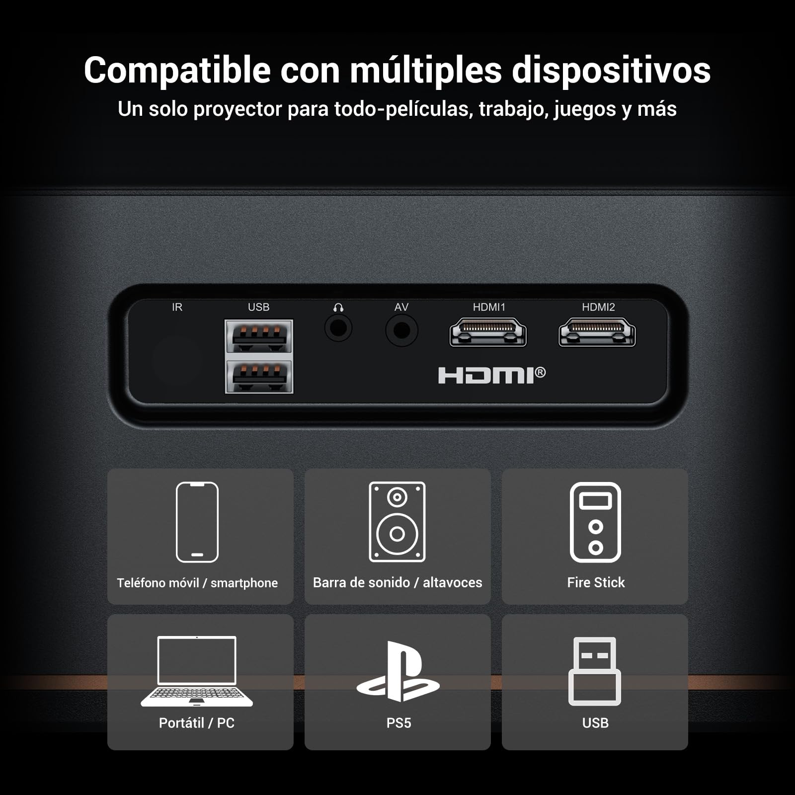 Proyector 4K【1500 ANSI/Auto Focus/Keystone】, HAPPRUN Cine en Casa Projector 38000 Lúmenes, WiFi 6 & Bluetooth 5.2, 300'' Proyectores con 50% Zoom para Movil/TV Stick/PC/PS5
