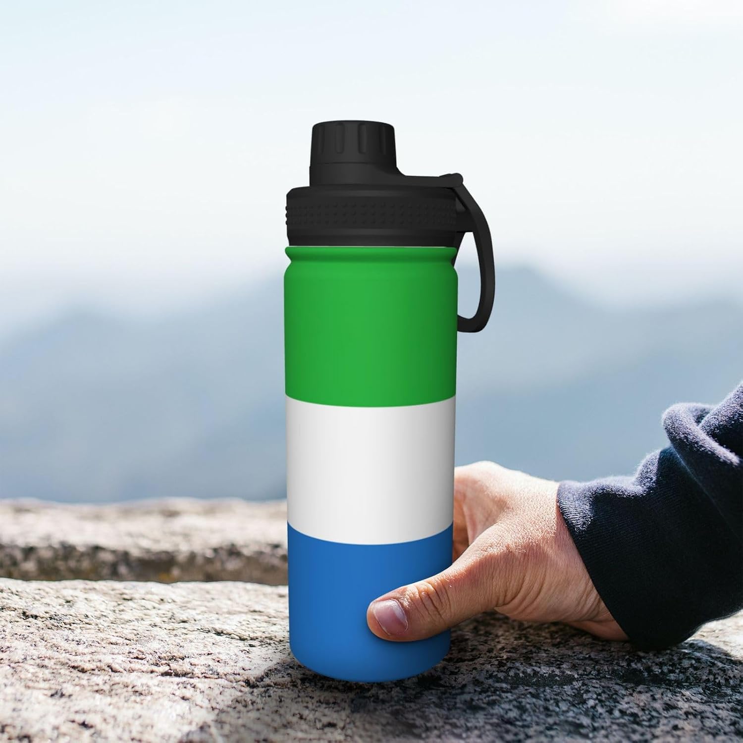 Sierra Leone flag Printed Vacuum Insulated Water Bottle, 18OZ Stainless Steel Kettle, Single-Hand Operation Lid