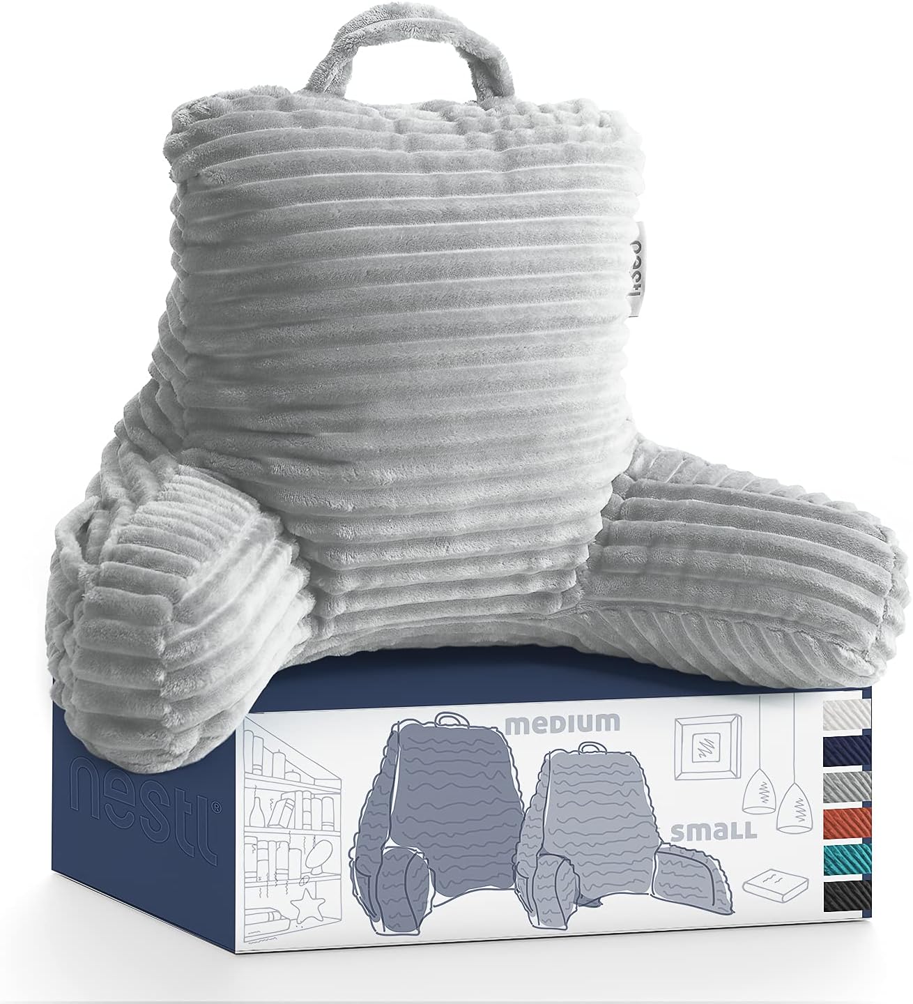 Nestl Cut Plush Striped Reading Pillow for Kids & Teens, Medium Back Pillow, Back Support Pillow, Shredded Memory Foam Bed Rest Pillow with Arms, Silver Gray : Home & Kitchen
