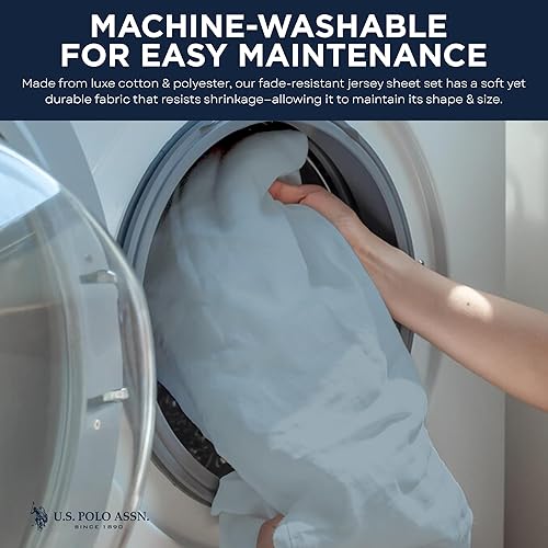 Miniatura 5 de U.S. Polo Assn. Para todas las estaciones, material de camiseta suave y acogedor, juego de sábanas de jersey jaspeado de 4 piezas de 1800 hilos