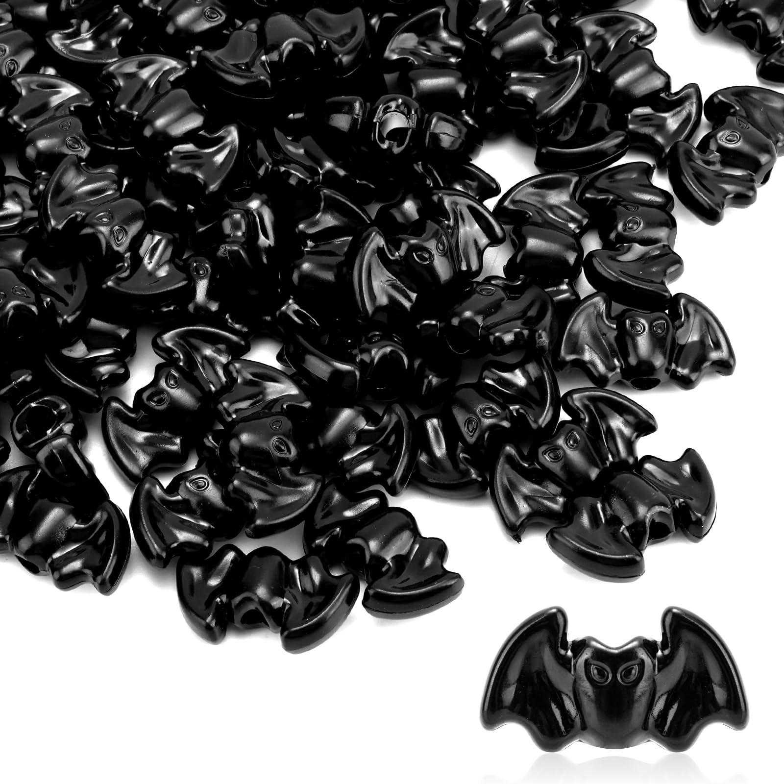 100pcs Halloween Black Bat Beads with Large Hole, Halloween Pony Beads Charm for Jewelry Making Goth DIY Craft Accessories for Gothic Bracelets Necklaces Earrings Party Decor