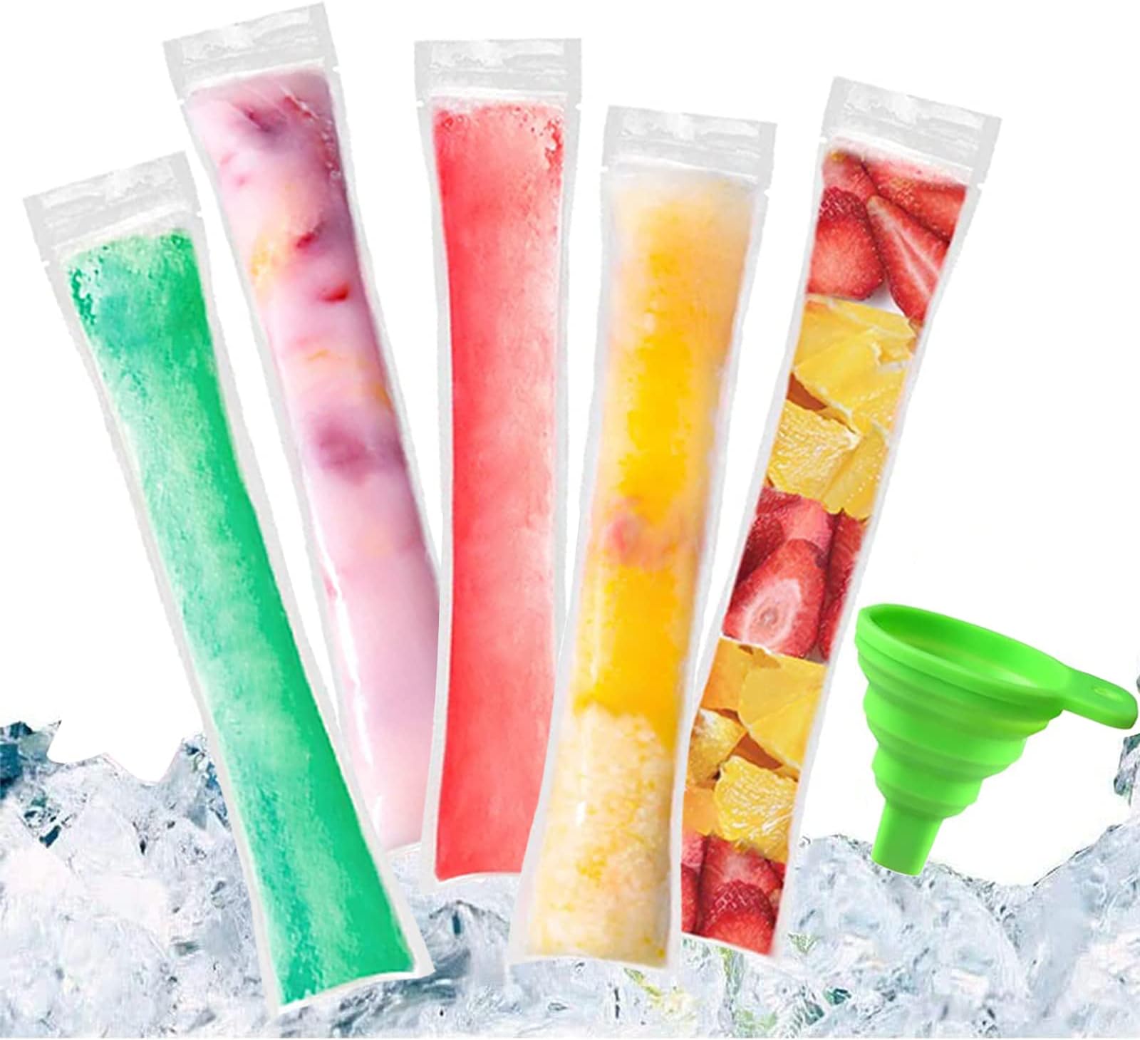 100 PCS Pop Bags Pop Mold Bags Popsicle Pouches Popsicle Molds Bags BPA Free Ice Pop Pouch with A Funnel for Yogurt, Ice Candy, Ice cream Party Favors