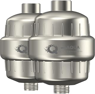 WeAQUA Heavy Duty Shower Filter – 99% Removal for Hard Water, Chlorine, Fluoride, Heavy Metals, Micro-life, Organics and More (2 Pack - Brushed Nickel)
