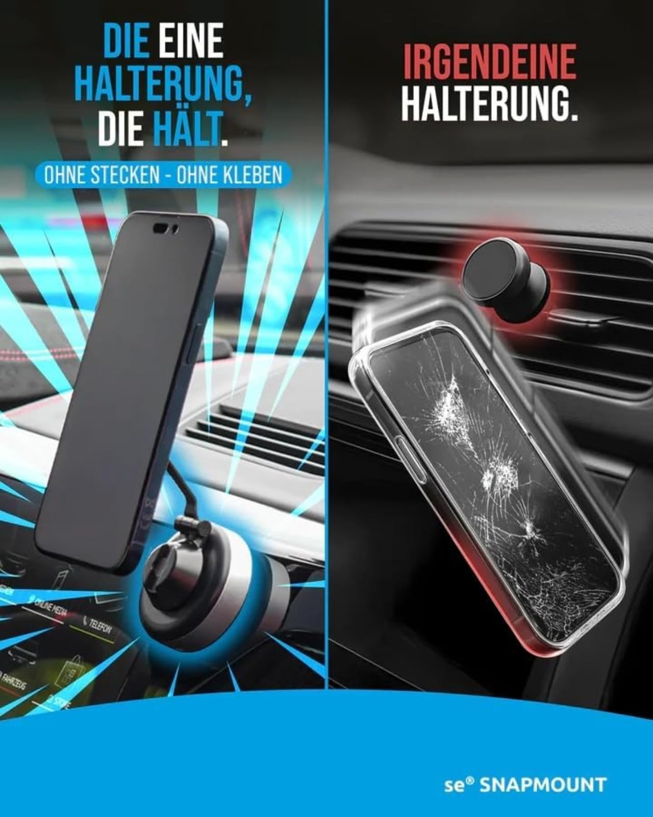 Snapmount Handy Halterung Elektrisch – Se SNAPMOUNT Original, Vakuum Magnetisch Auto Halterung 360° Drehbar, Anti-Vibration (Silberx2)