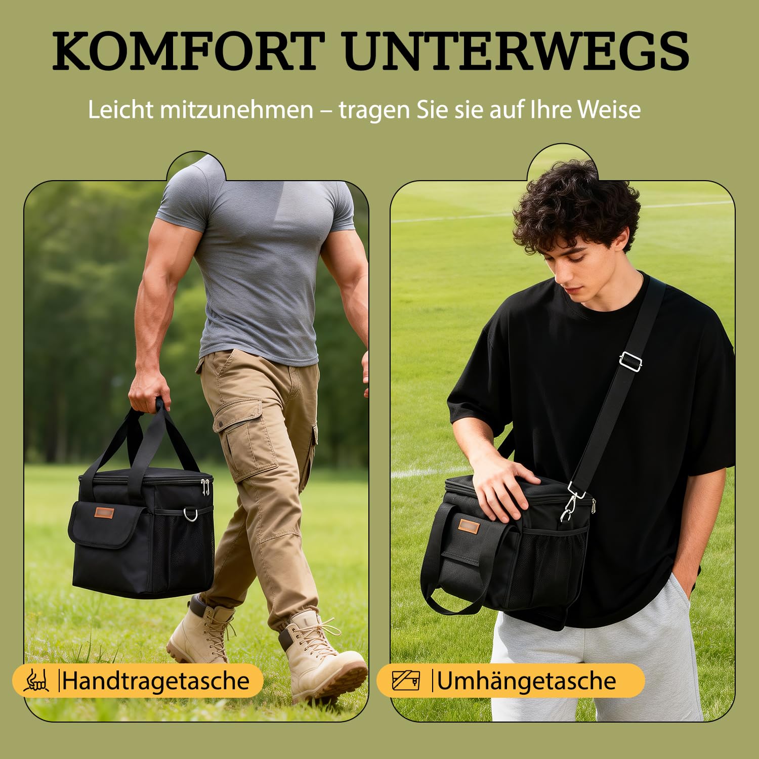Boccia Kugeltasche für 8 Kugeln, Tragetasche für Boccia Set mit Herausnehmbaren Trennwänden, Gepolsterte Aufbewahrungstasche mit Schultergurt & Netztaschen, Schwarz (Nur Tasche)