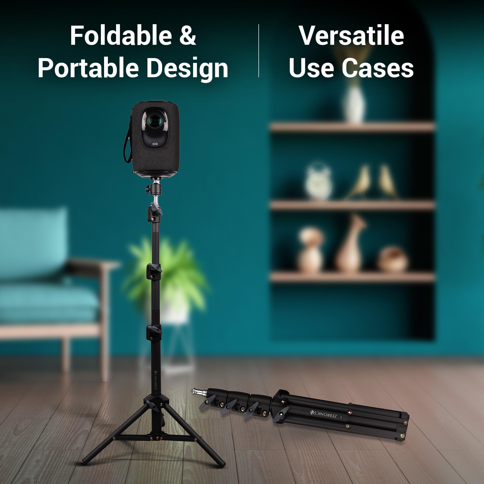 ZEBRONICS PSH01, Projector Tripod Stand, 360° Rotatable, Foldable and Portable Design, Metal Body, 4 Level Height Adjustment, Supports Upto 5kg, Easy to Setup, with 6.35 mm Mounting Screw — Amazon image 6