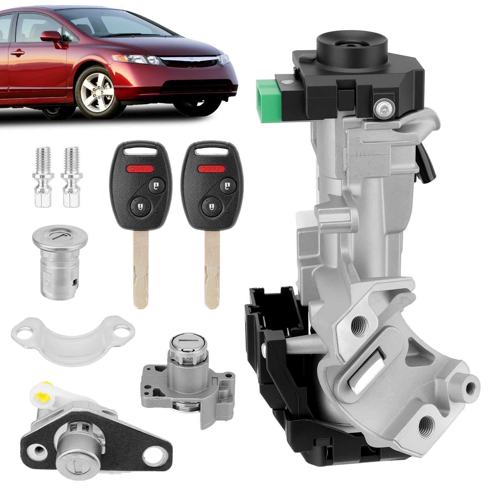 06350-SAA-G30 Ignition Lock Cylinder w/2 46 Chip Immobilizer Remote Keys with Panic Full Set Compatible with 2006 2007 2008 2009 2010 2011 Honda Civic #Replaces 35100-SDA-A71