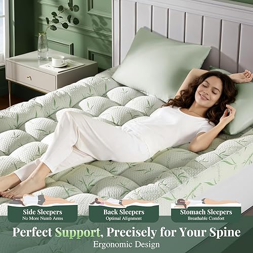 Miniatura 4 de Cubrecolchón de viscosa hecho de bambú con parte superior de colchón refrescante, 1200 GSM, parte superior de almohada extra gruesa de 2 pulgadas