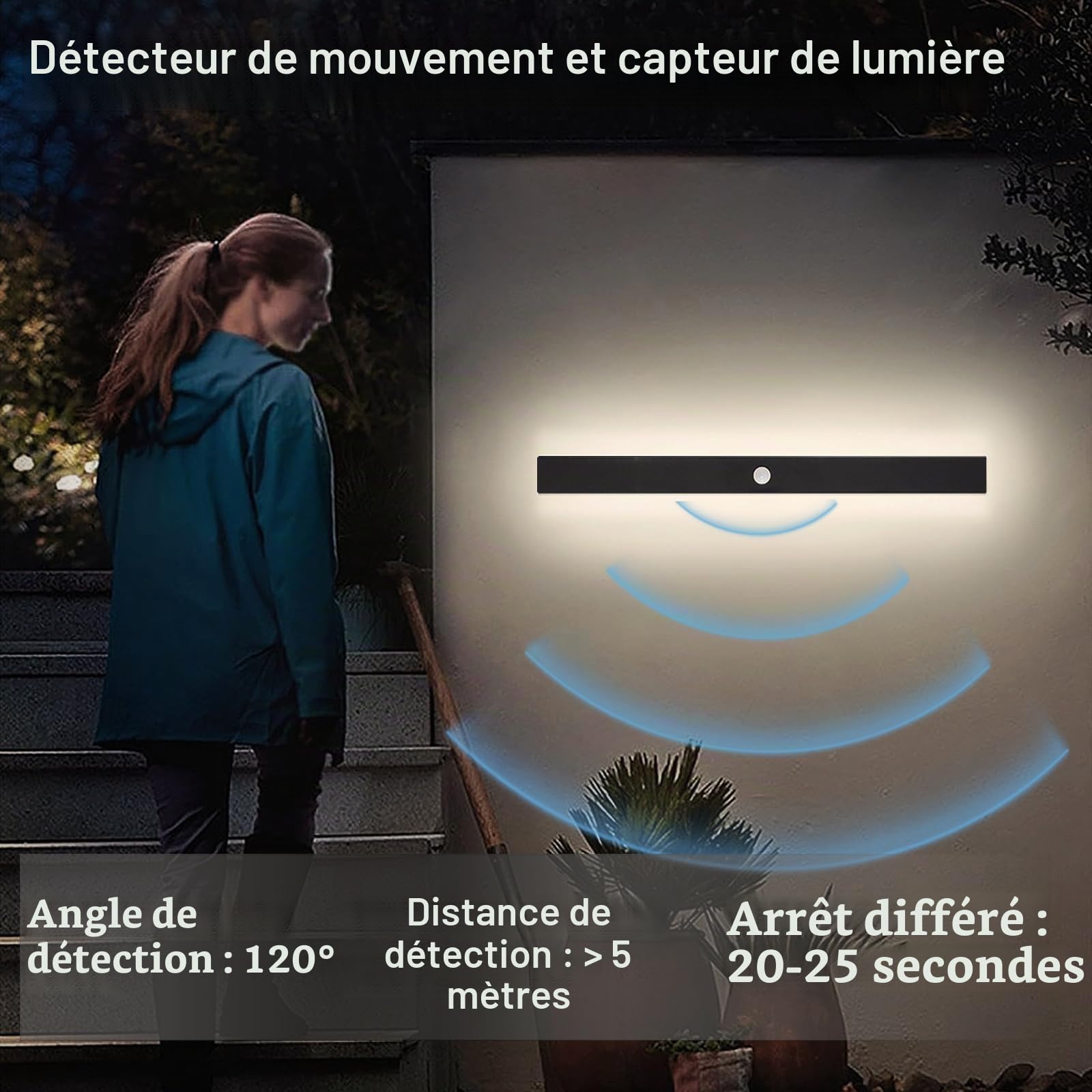 LED Luminaire Exterieur Murale Détecteur de Mouvement Longue Applique Murale 80CM Noir Etanche Lampe Murale Moderne Éclairage Mural Porch Garage Patio, Blanc Naturel 4000K 25W