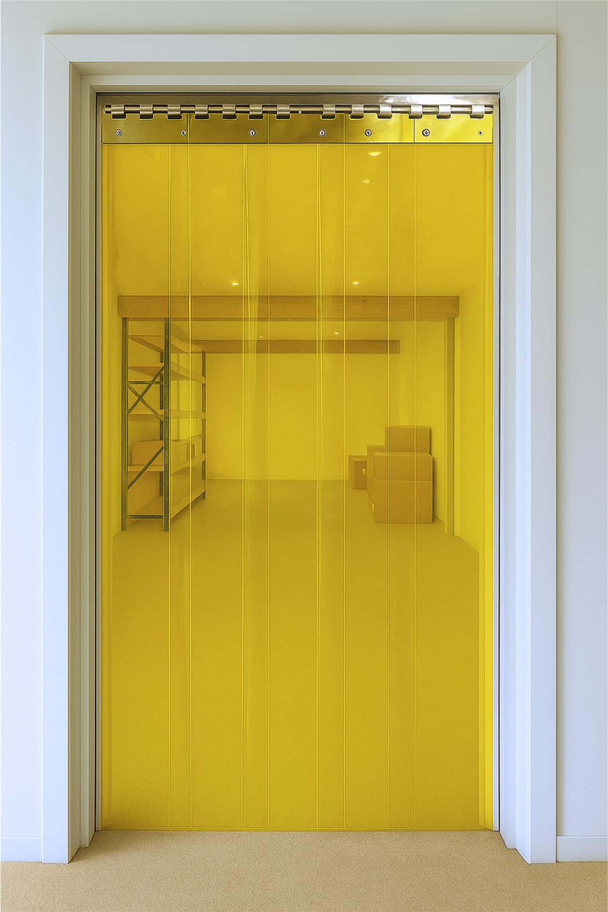 Byson PVC Strip Curtain Door Kit 3 x 6.5 Feet Coldroom Vinyl Clear, Stainless Steel Rail and Clamps (PVC with Yellow Tint)