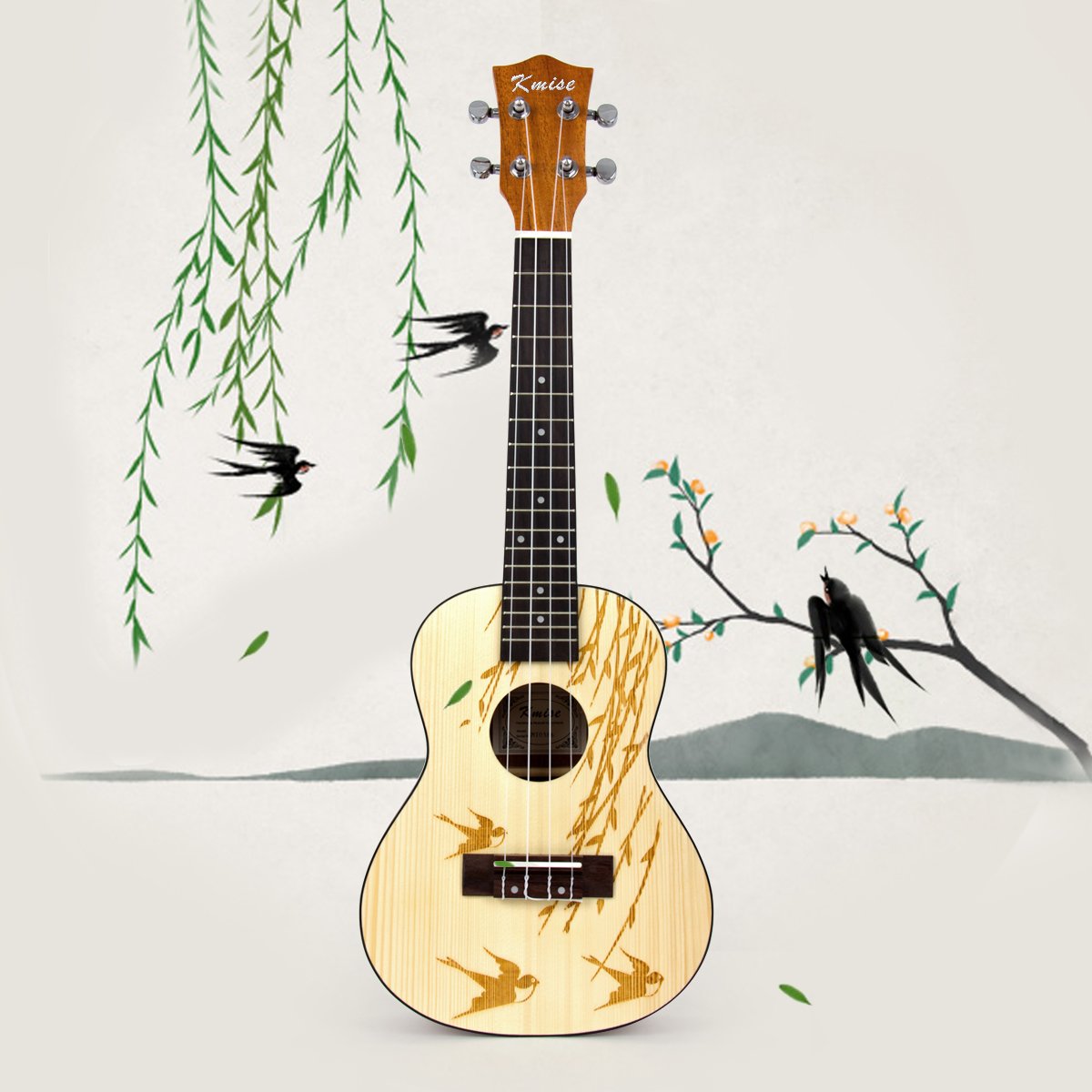 Kmise Fichte massiv Konzert Ukulele Hawaii Gitarre Musikinstrumente 58,4 cm mit Tasche