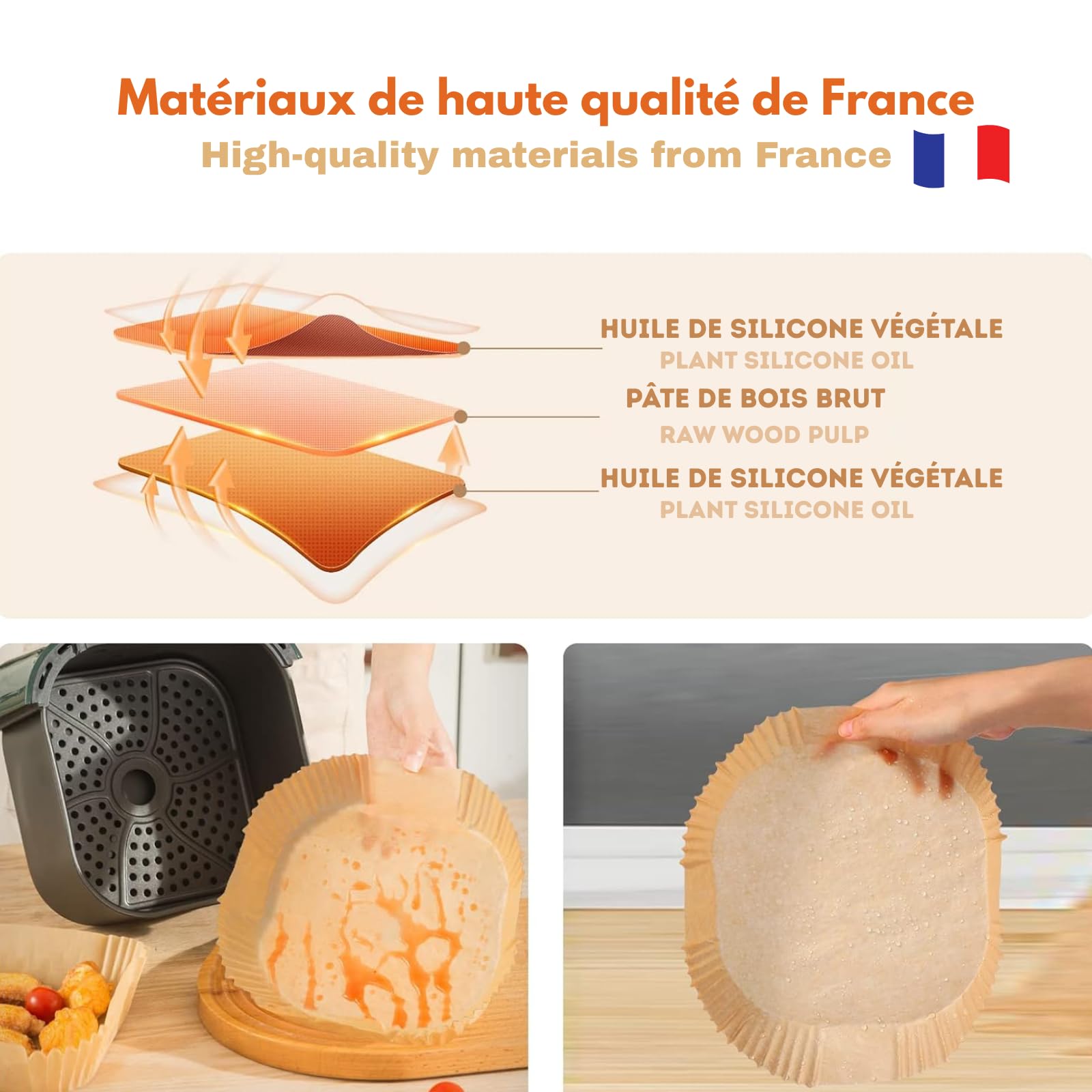 Papier Cuisson pour Air Fryer Carré Antiadhésif 16x16 cm 4-4,5 Litres