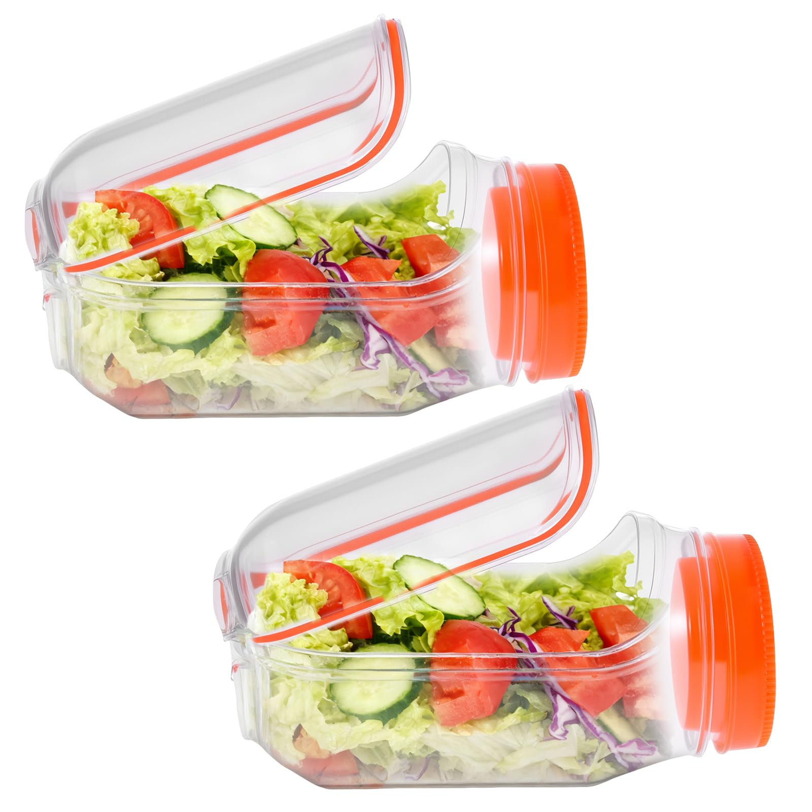 VAVPUP Original Salad Pod - 700ML Side Open Design with Leakproof Dressing Container,Microwave/Dishwasher/Freezer Safe for Meal Prep & Travel,Ideal for Home,Outdoor & Party Use (2pcs-Orange)