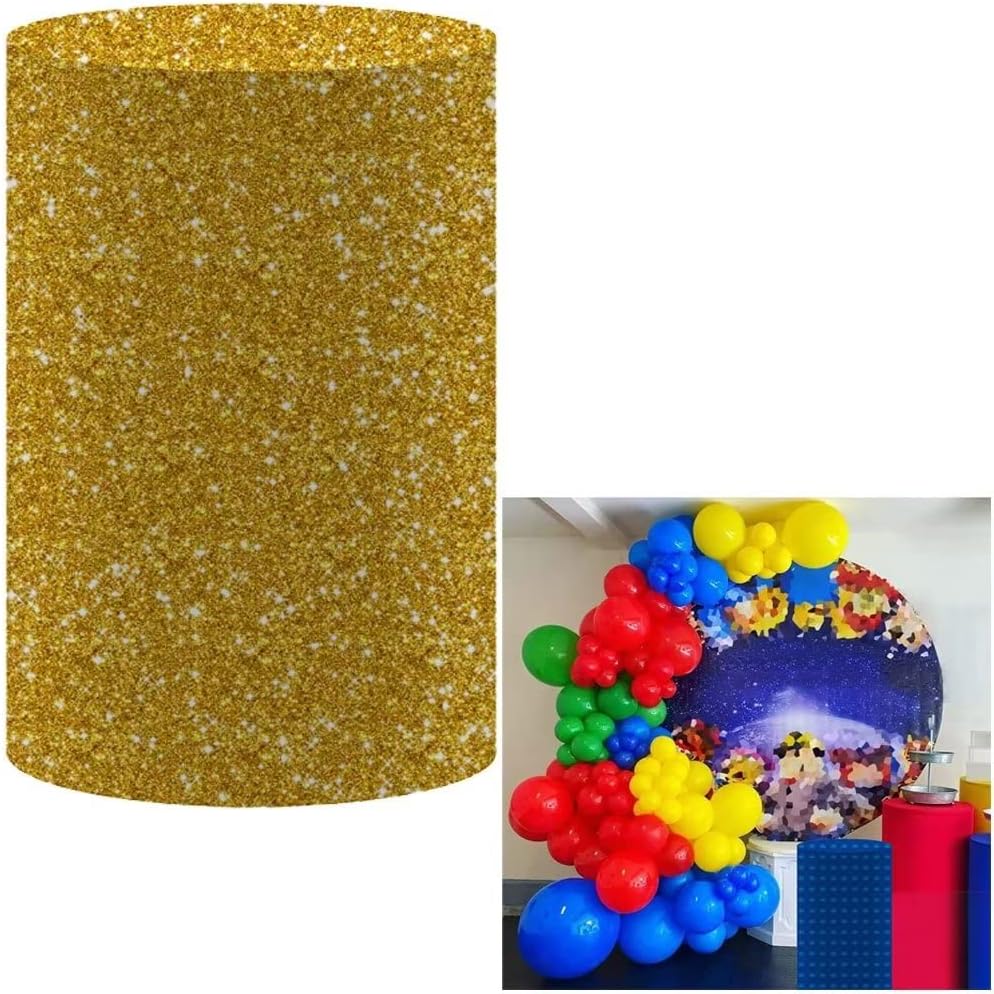 FiVan Baby Birthday Party Pedestal Cover Golden Plinth Cover Elastic Stretch Spandex Pedestal Cover for Metal Cylinder Stands NO-1936