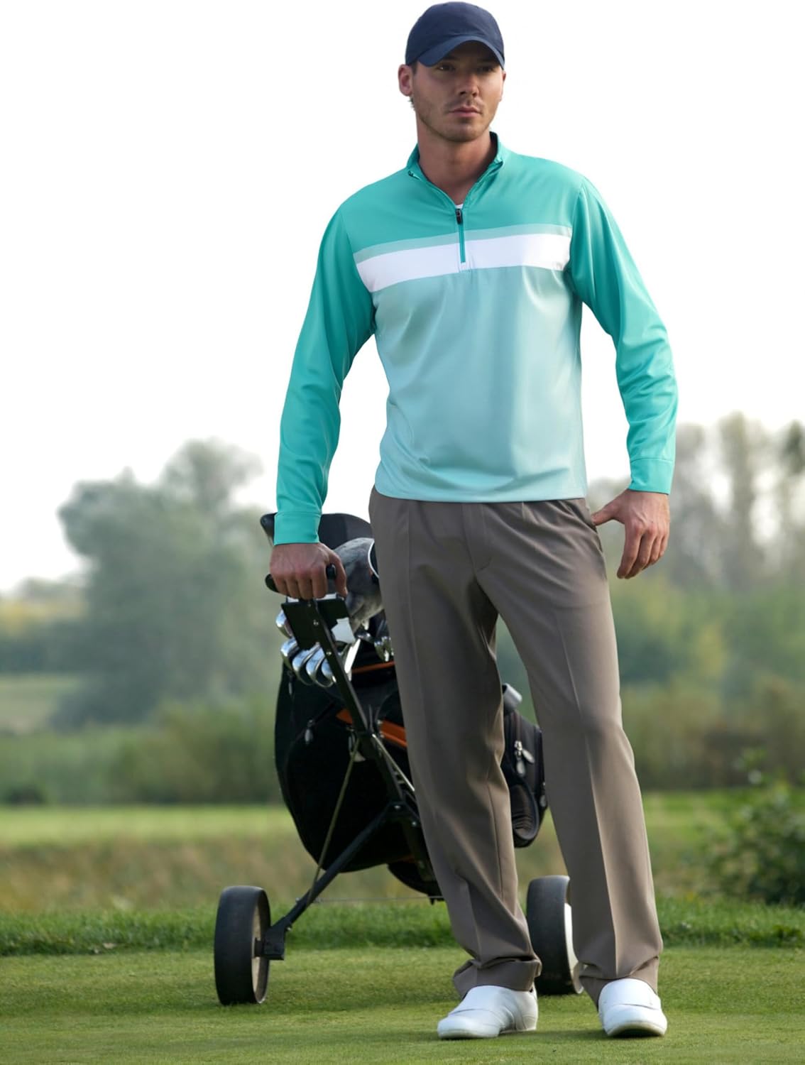 Damipow Mens Quarter Zip Pullover Golf Shirts Long Sleeve Zipper Sweatshirt Dry Fit Polo Outdoor Running Shirts for Men - Image 3