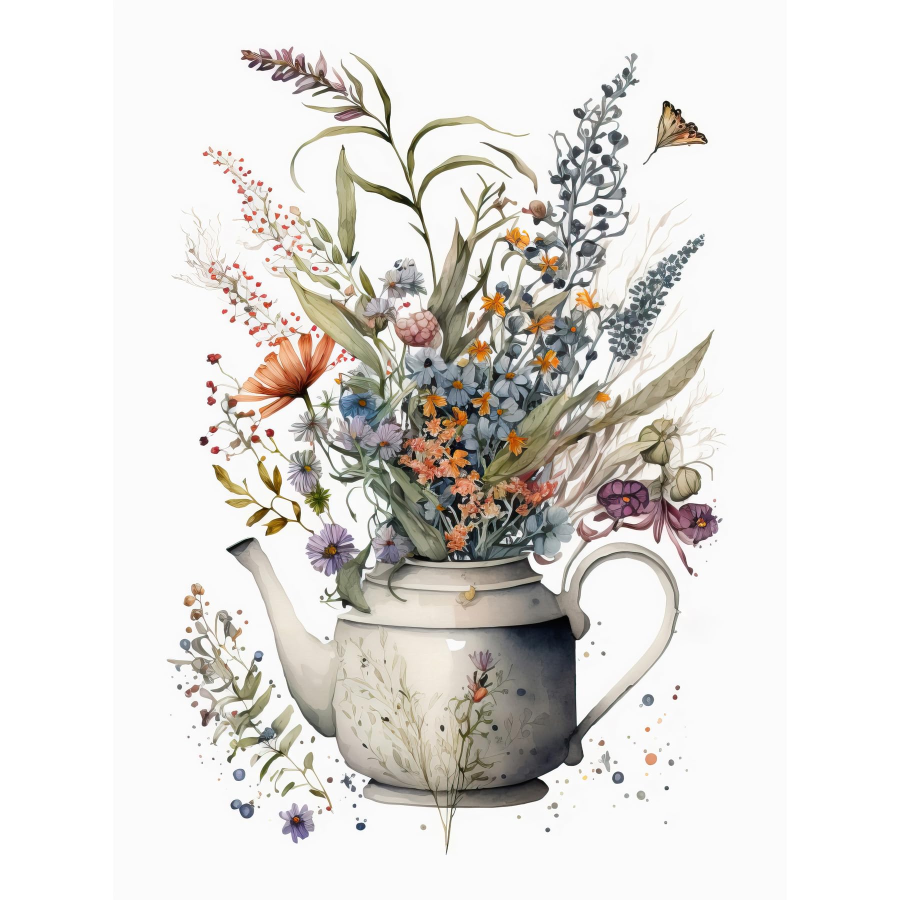 Artery8 Spring Wildflower Bouquet in White Ceramic Teapot Extra Large XL Wall Art Poster Print