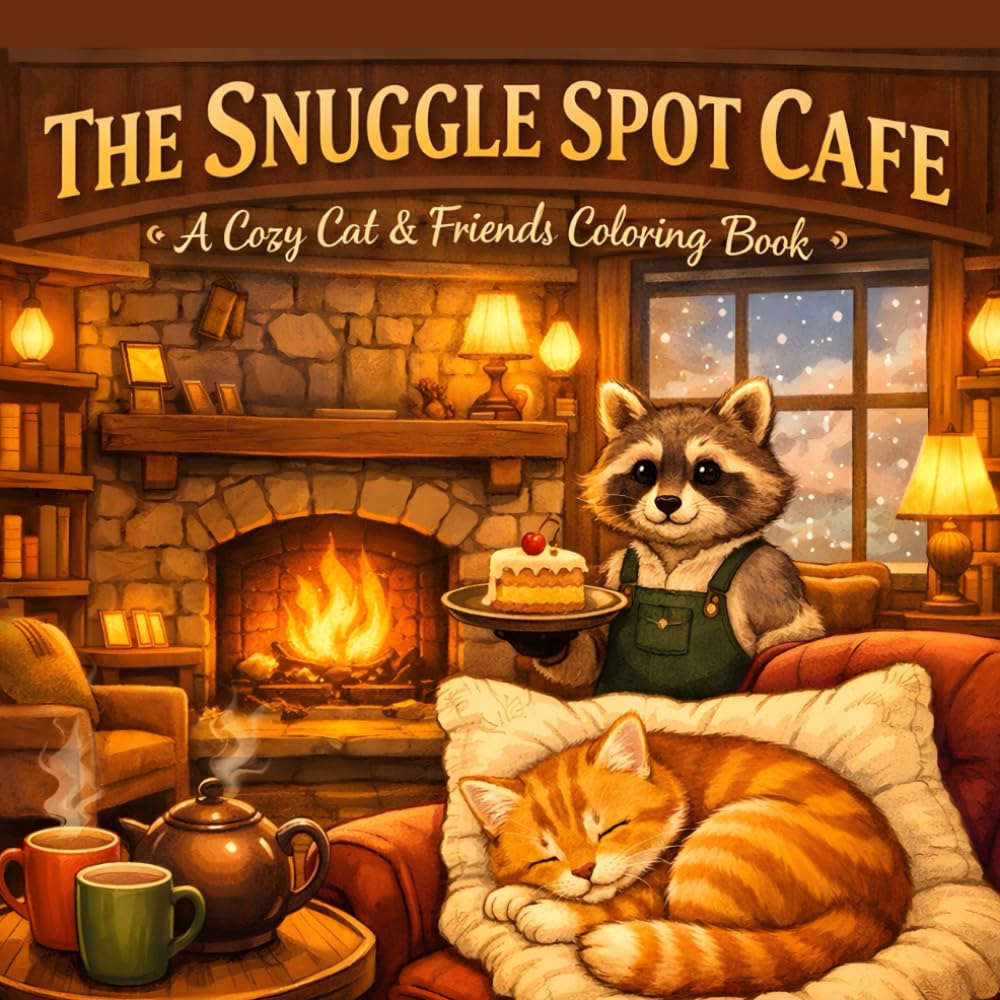 The Snuggle Spot Cafe: A Cozy Cat & Friends Coloring Book: Bold and Easy, Unique Coloring Pages for All Ages, for Stress Relief and Relaxation, 8.5x8.5