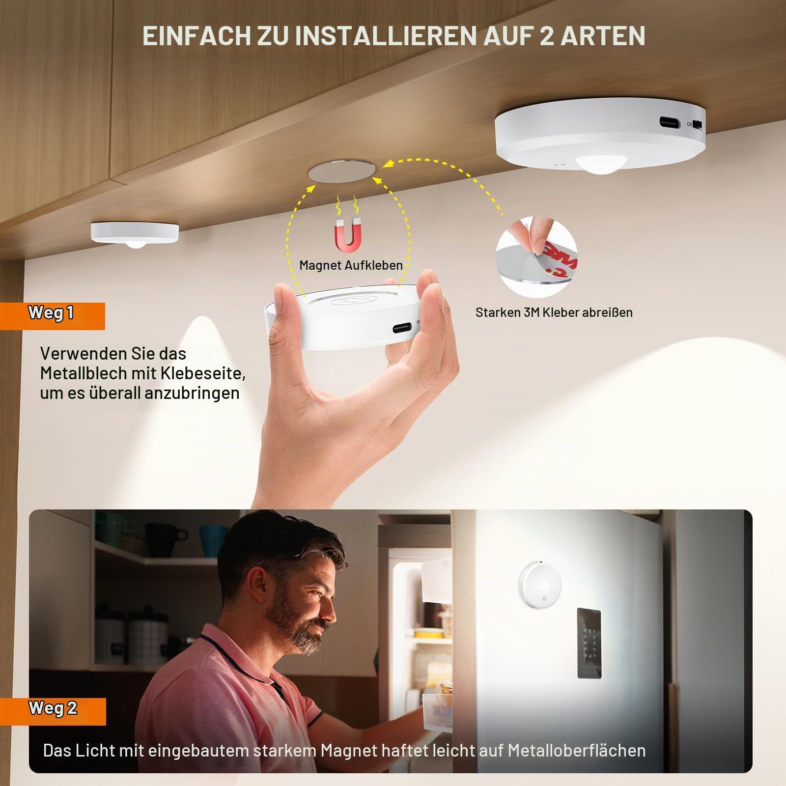 Vitrinenbeleuchtung LED kabellos, CCT, Aufladbar, Dimmbar, Weiß, 5 Stück