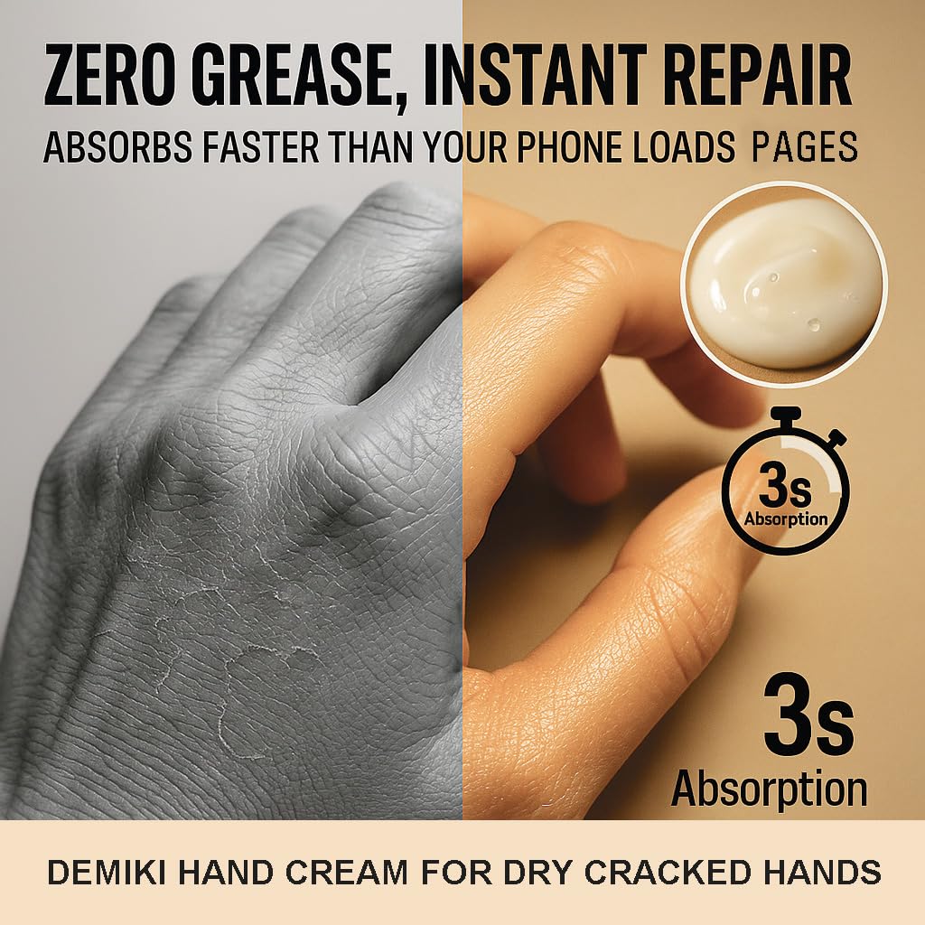 DEMIKI Shea Butter Hand Cream for Dry Cracked Hands | Japanese Skin Care Hand Lotion with Shea Butter, Coconut Oil | Hand Cream for Women | Travel Essentials | Travel Size 50g/1.7fl. oz - Image 4