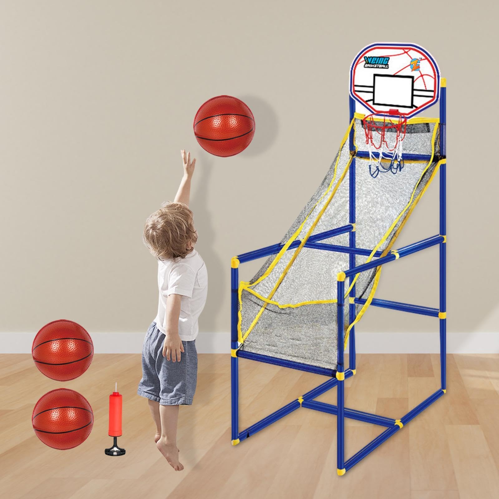 Juego de Baloncesto Arcade de 3 Piezas: Aro de Baloncesto para Niños, Juegos Deportivos, Pelotas Inflables, Soporte Ajustable, Fácil de Usar, con 3 Baloncesto