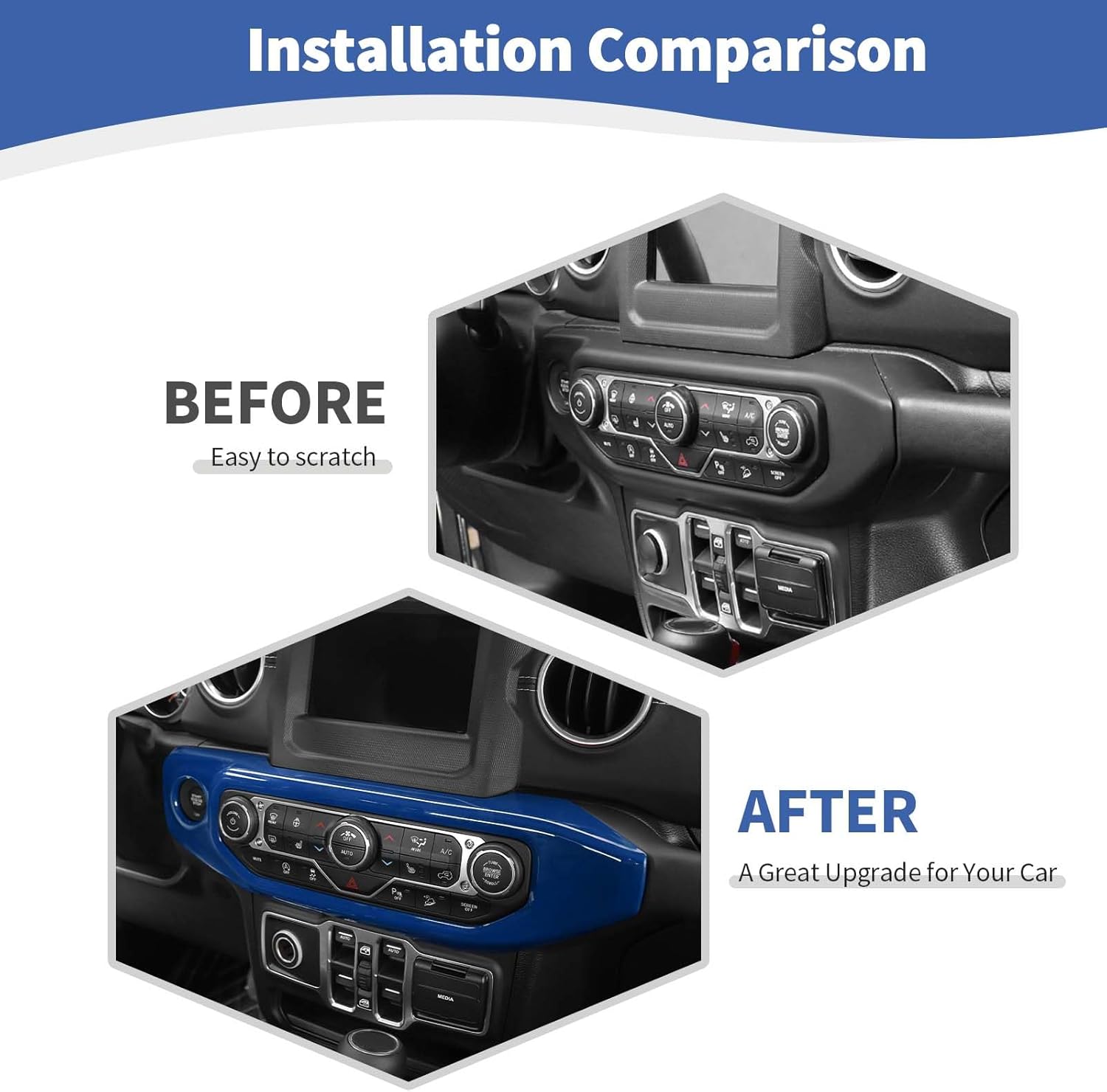 RT-TCZ for Wrangler JL Blue Dashboard AC Control Panel Trim Cover for Jeep Wrangler JL JLU 2018-2023 for Gladiator JT 2020-2023 Blue Interior Accessories 2pcs
