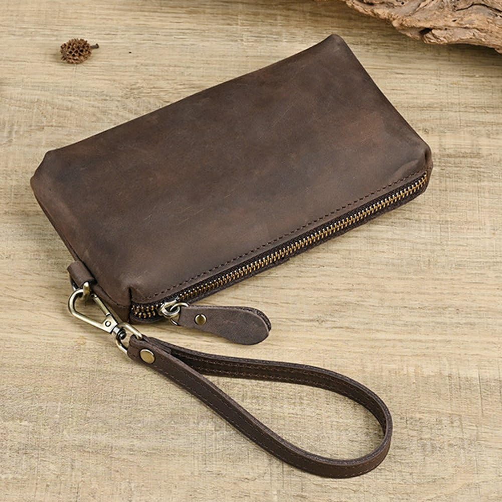 Portafoglio Uomo Lungo, Pochette in Pelle, Borsa Lavoro, Porta Carte D'identità con Cinturino Polso, Regalo per Uomo, Padre, Marito, Fidanzato