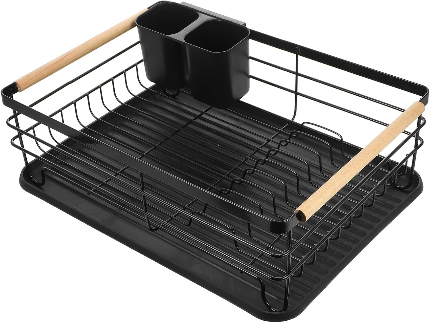 Kitchen Dish Drying Rack with Drip Tray, Large Capacity Iron Dish Rack and Utensil Holder, Black Multifunctional Kitchen Countertop Organizer for Bowl and Plate Storage