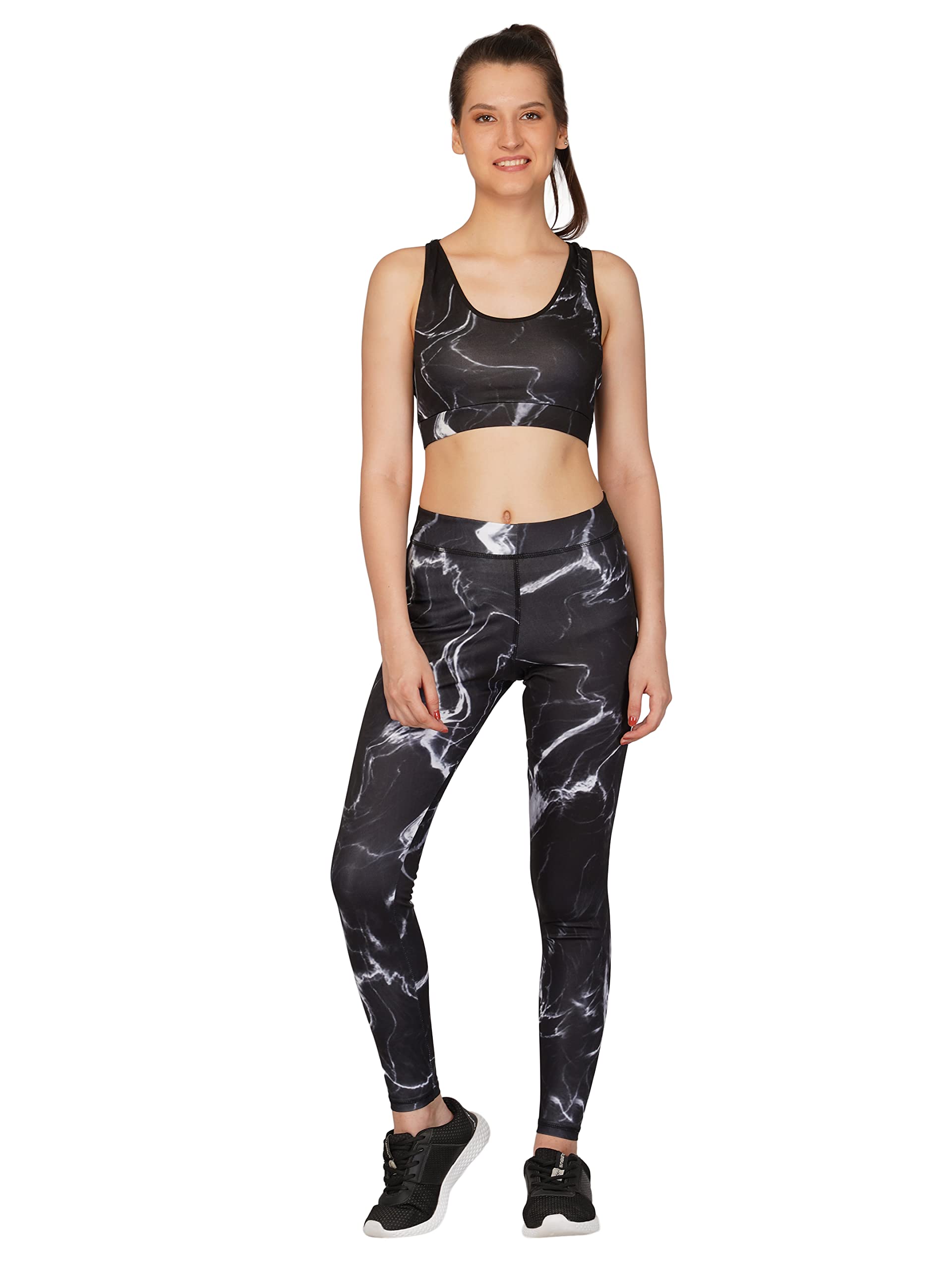Imperative Women Quick Dry Marbel Print Gym Yoga Workout Sports Tights | Outdoor Running Slim Fit Pants for Women | Women Leggings (Black)-image-33