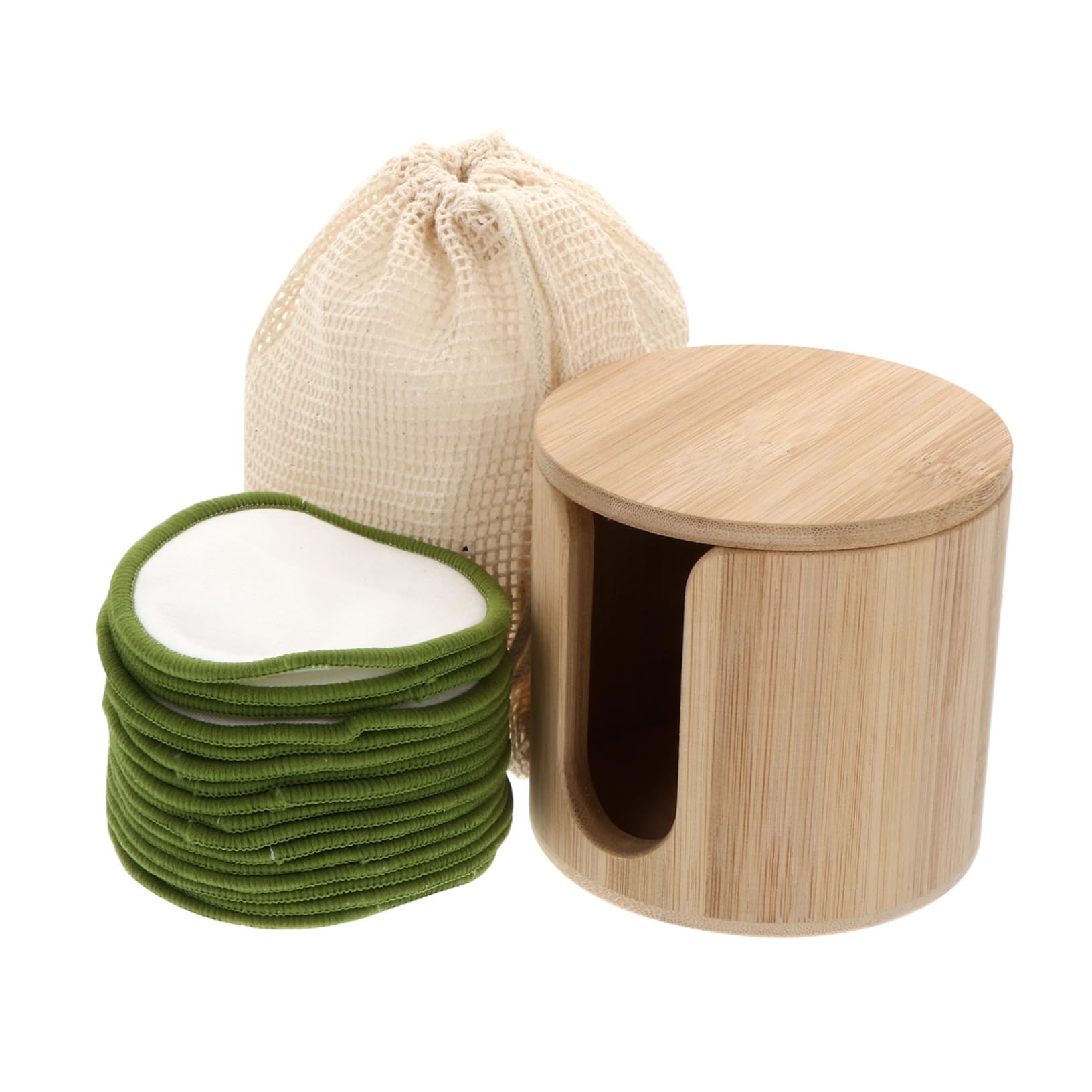 Almohadilla Desmaquillante Reutilizable de Fibra de Bambú, 18 Piezas | Color Verde, Incluye Soporte y Bolsa de Almacenamiento, para Viaje y Negocios