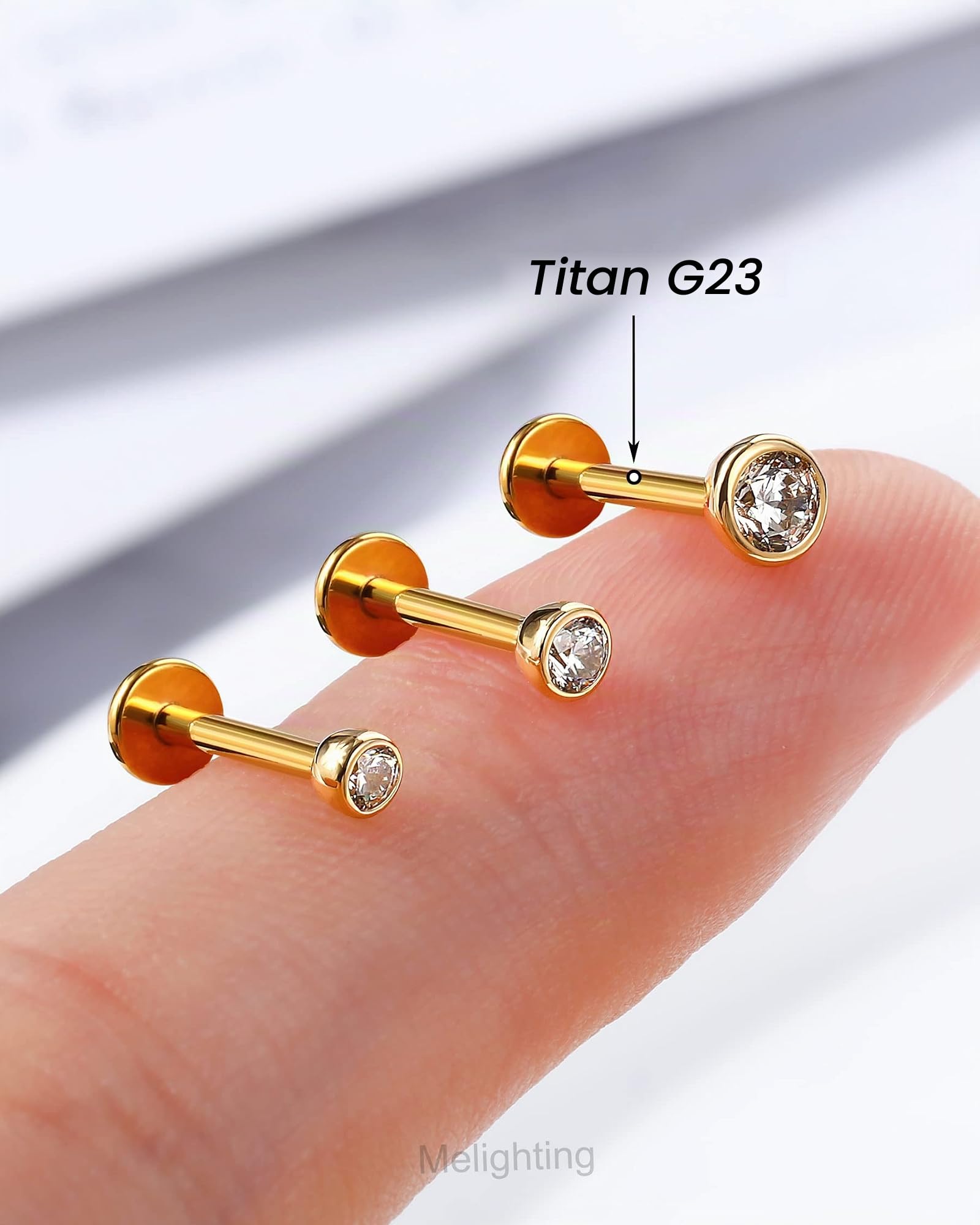 Melighting Helix Piercing Schmuck aus 14 Karätigem Gold 16G Cartilage Studs Labret Bar Titan Threadless Labret Piercings Opal Conch Ohrringe Tragus Piercings Schmuck mit Zirkonia 3mm