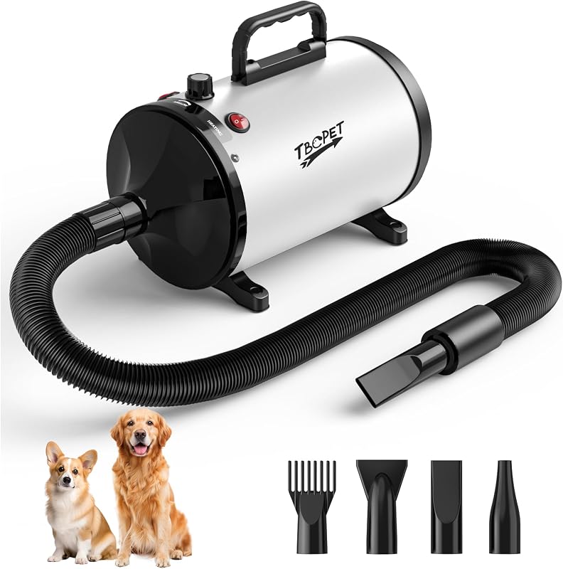 Secador de Alta Velocidade para Cães TBC PET 3800 W com Temperatura e Velocidade Reguláveis, 4 Bicos, Branco