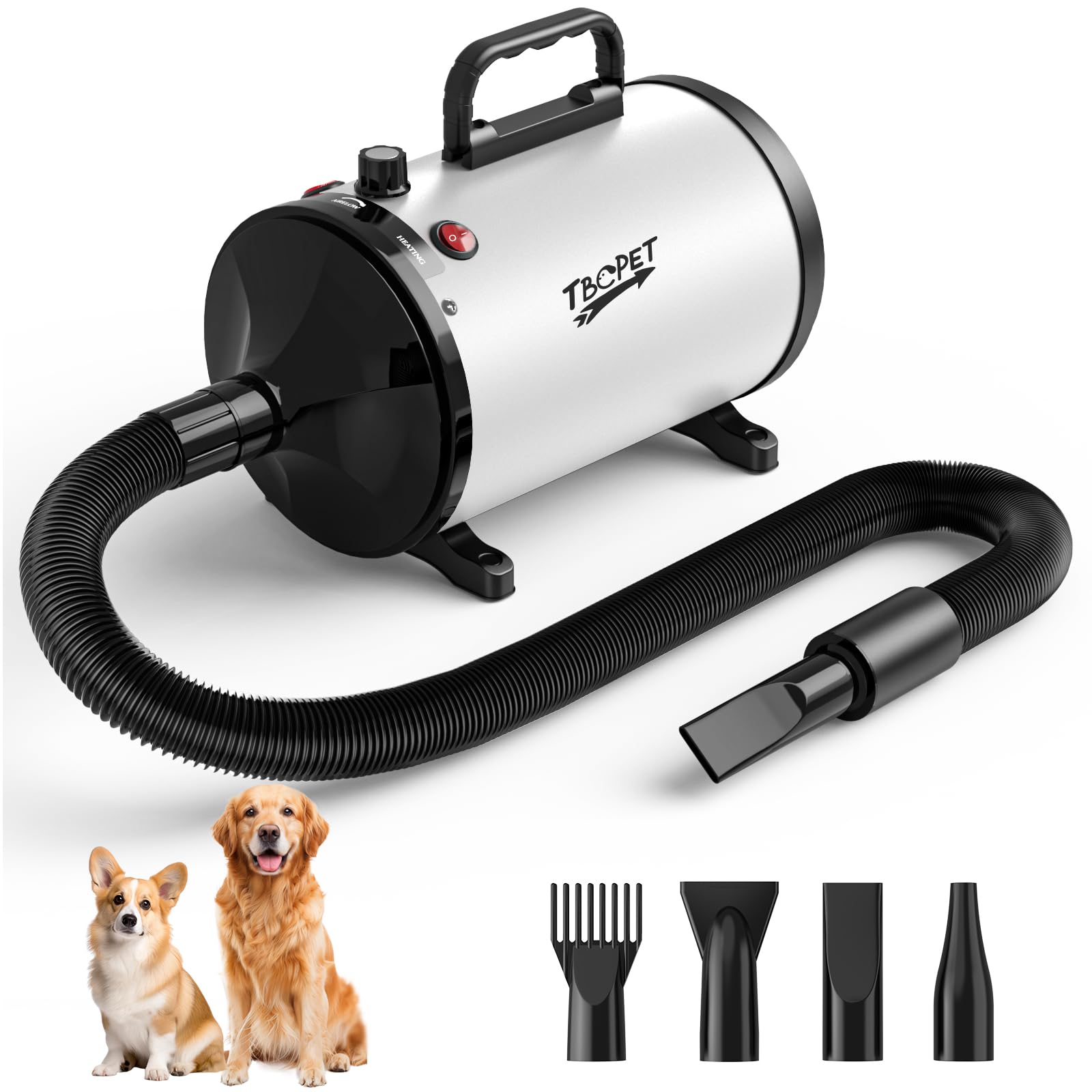 Dog Dryer High Velocity Dog Hair Dryer 5.2HP/2800W, Stepless Adjustable Speed Temperature Dogs Grooming Blaster Dryer, Pet Dryer with 4 Nozzles,Blow Dryer for Dogs(White) — image 1