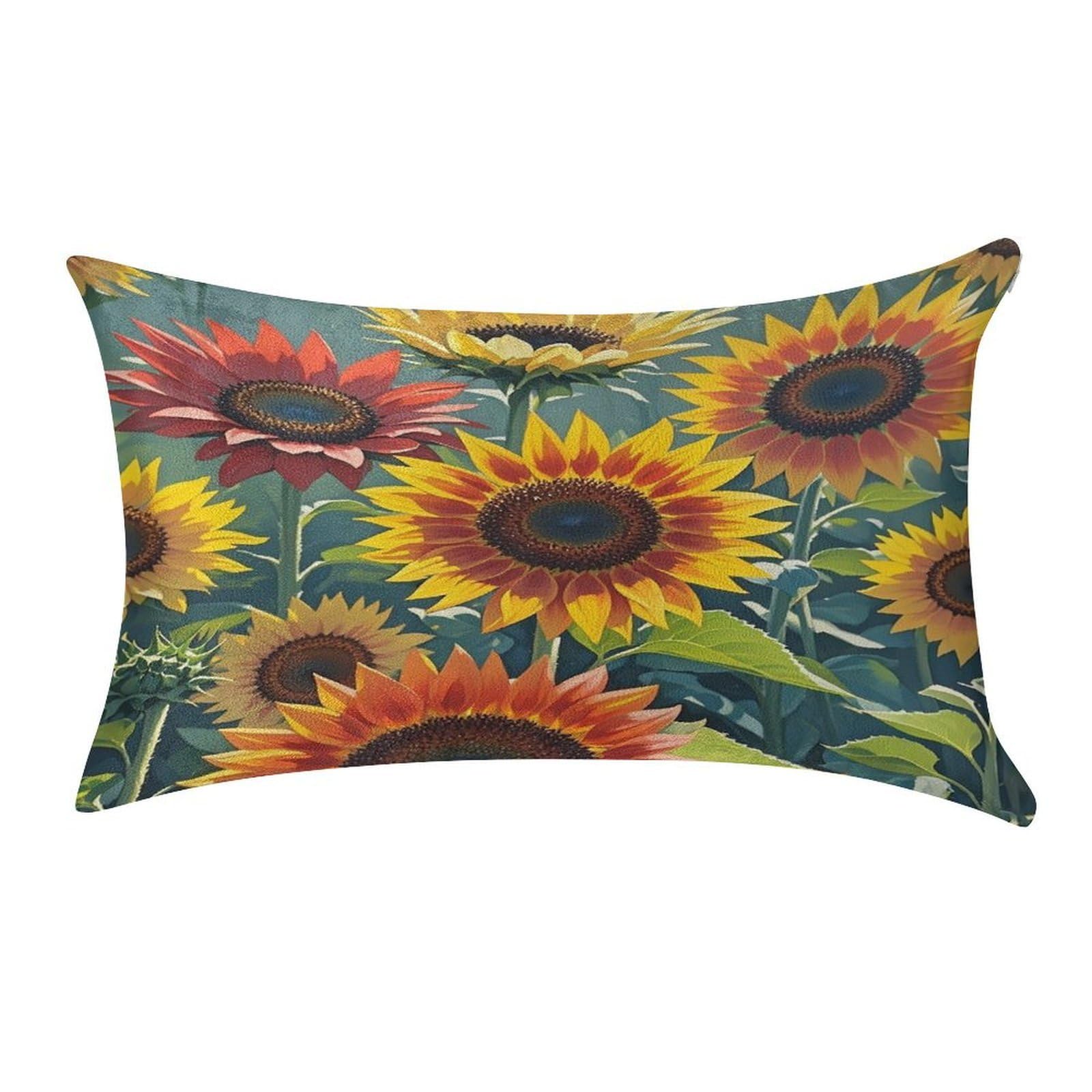 VstaDank Red and Yellow Sunflowers Pillow Covers Rectangular Cushion Case Cozy Decorative Throw Pillowcase Luxury Lumbar Pillow Shells with Zipper Soft Velvet Pillows Shams 12 X 20 in