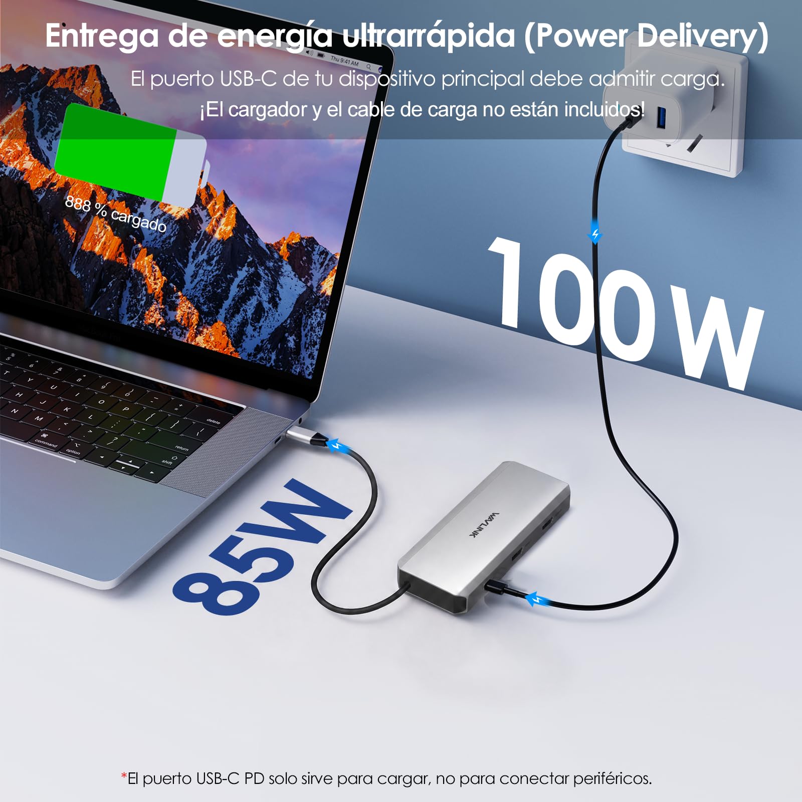 Estación docking USB-C 10 en 1 WAVLINK para portátil: doble HDMI 4K@60Hz, USB A/C 3.0, lector SD/TF, PD 100W, Ethernet Gigabit, jack audio. Solo Windows, compatible con Dell, HP y Lenovo.