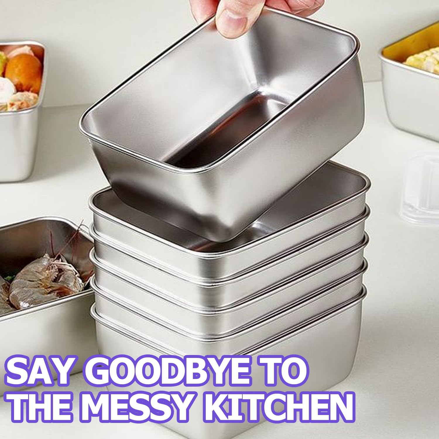 6 sztuk stalowych pojemników na żywność z pokrywkami, stalowe pojemniki na meal prep 13,5x10,5x5,5 cm na meal prep, wielokrotnego użytku, stosowe pojemniki na żywność, stosowe do zamrażarki i