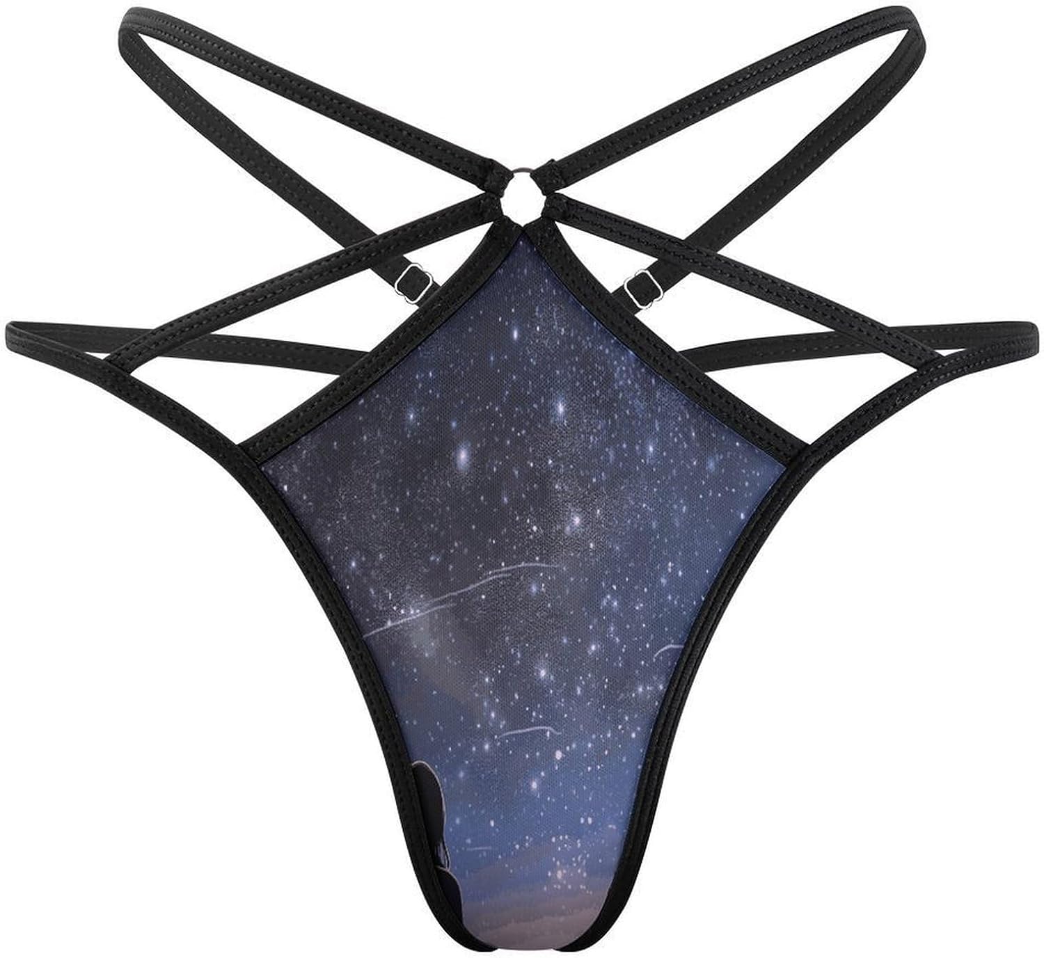 Women's Sexy G-String Thong Panties, Sheer Mesh T-back Underpants | Girl Looking at Stars Breathable Stretchy Low Rise Underwear, Comfort Soft No Show Panties for Date Night, 3X-Large