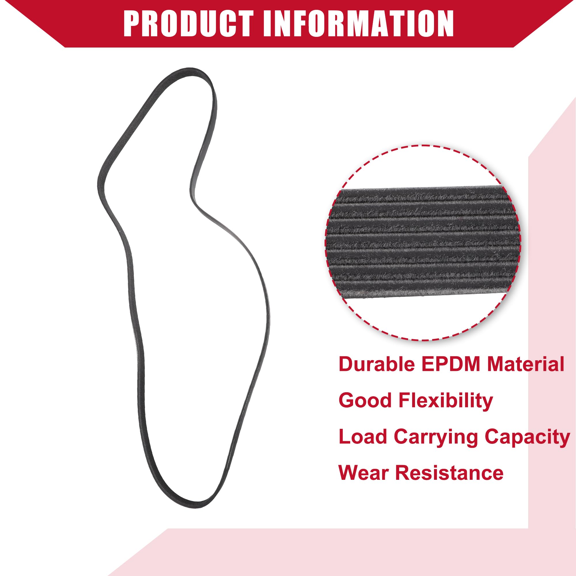 N°31110RL5A01 Courroie serpentée pour Honda CR-V 2017-2020 pour Honda Civic 2016-2020, Courroie serpentée intérieure, EPDM durable, 1 pièce noire