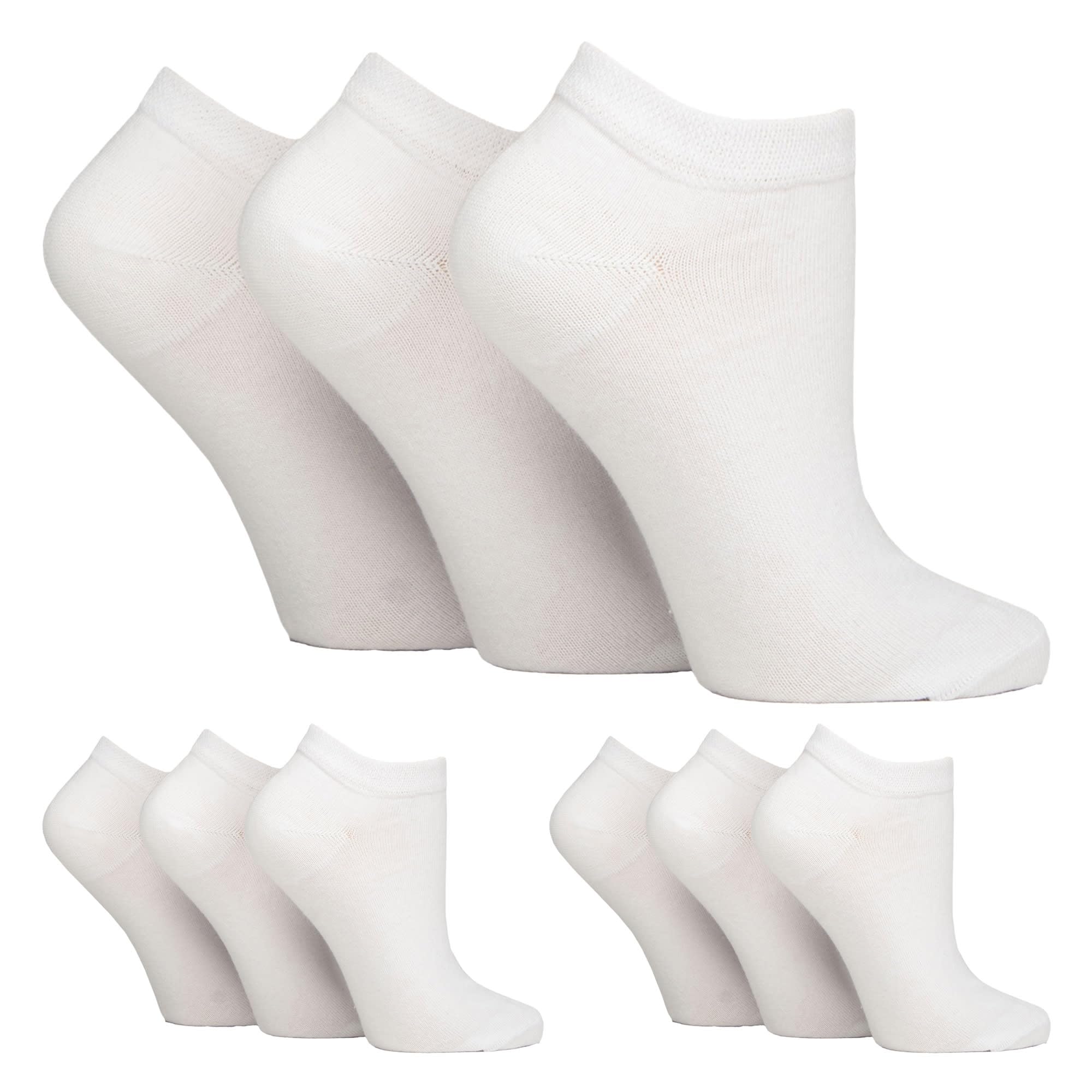 Gentle Grip 9 Pairs Ladies Diabetic Trainer Socks | Ankle Socks Swollen Feet - White