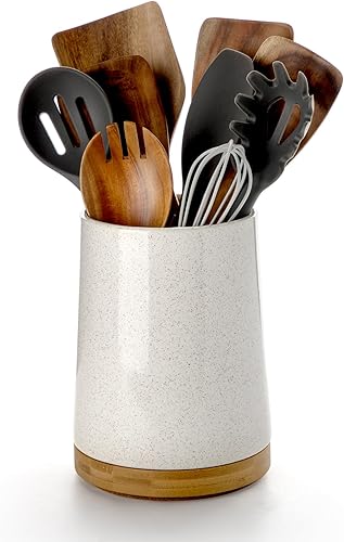 Miniatura 8 de Nucookery Soporte giratorio de 360, soporte para utensilios de cocina de cerámica extra alto de 8.2 pulgadas con parte inferior de corcho de