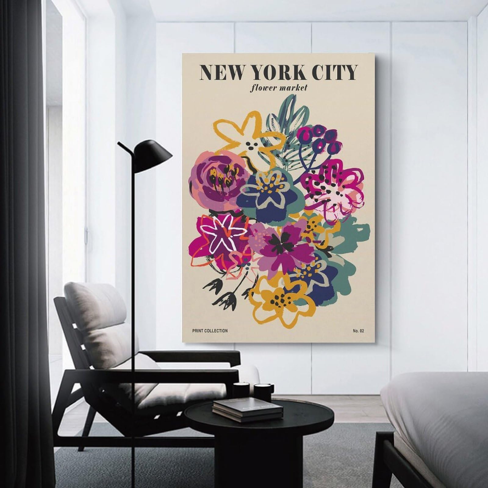 Junmoney New York City Flower Market Print Canvas Wall Art, 20x30inch(50x75cm), for Bedroom, Guest Room Or Reading Nook, Decorative Wall Art for Cosy Rooms
