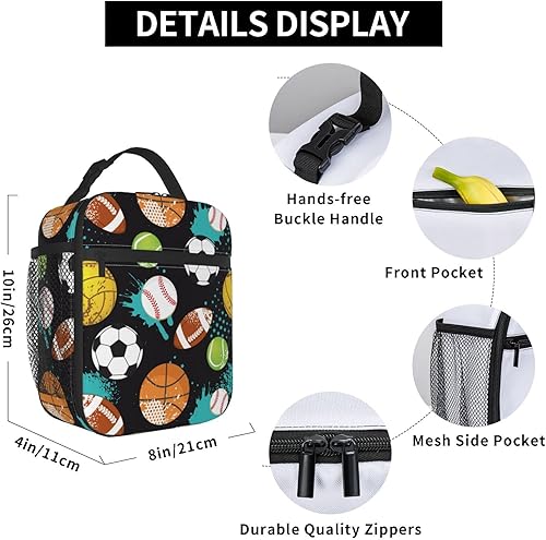 Miniatura 6 de Divertida bolsa de almuerzo deportiva para baloncesto, fútbol, fútbol, béisbol, reutilizable, aislada, portátil, para niños, escuela, hombres,